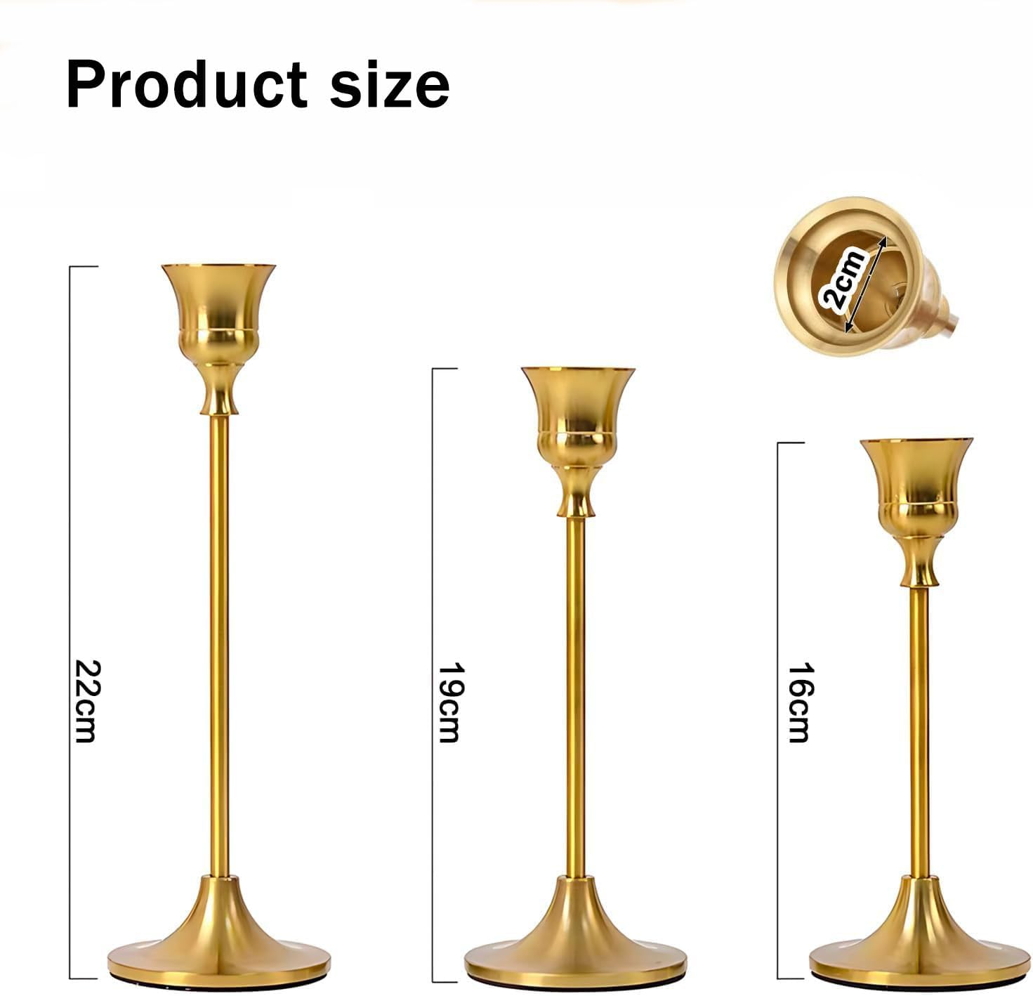 Taper Candle Holders Set,Vintage Modern Decorative Candlestick Holders for Home Decor, Dining, Party, Wedding(Gold,3Pcs) image number 3