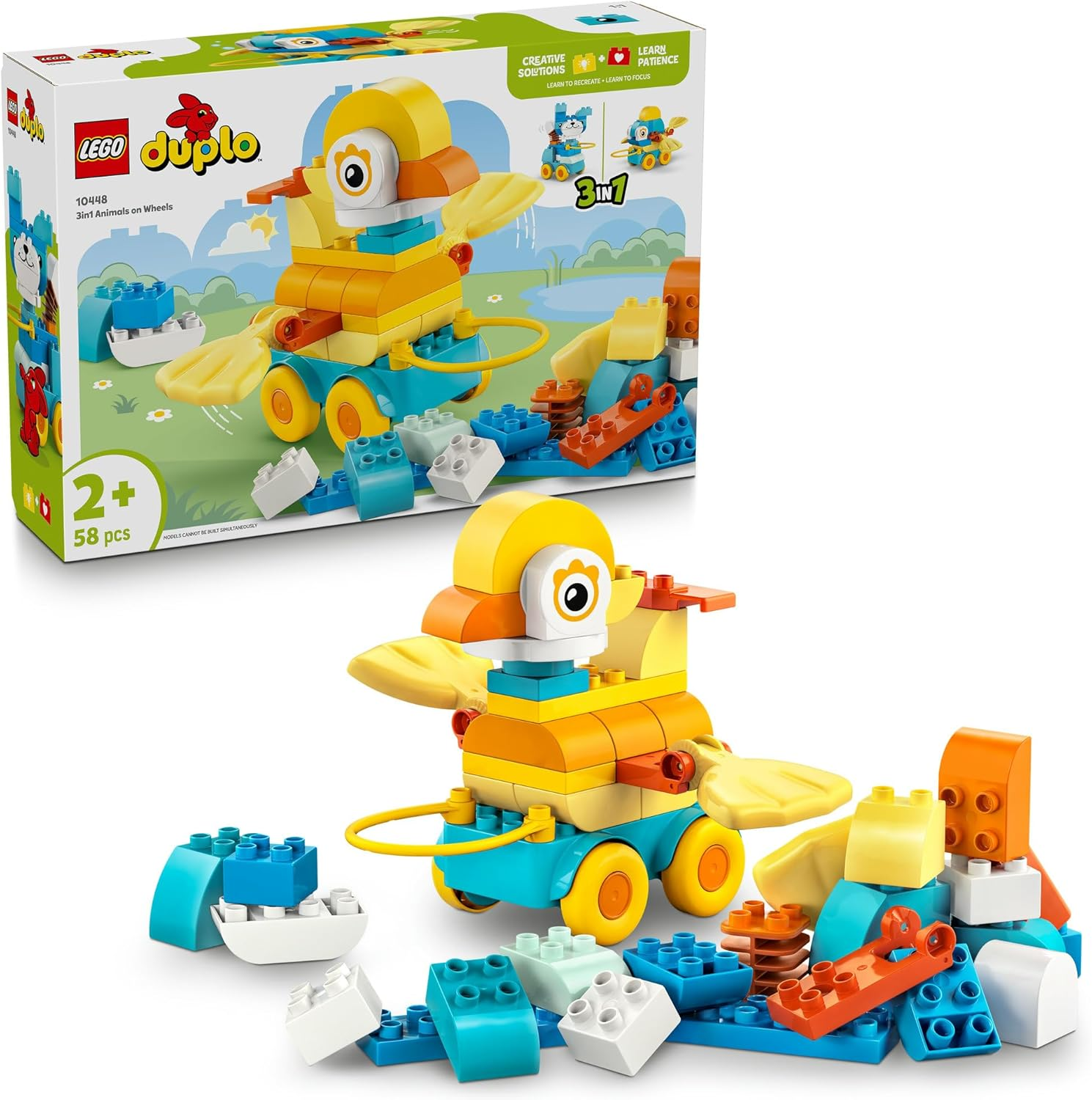 LEGO&reg; DUPLO&reg; Town 3In1 Animals on Wheels 10448 Building Toy Sparks Hours of Imaginative Play with 58 Bricks and Pieces to Make Creative Fish, Duck and Dog Figures for Preschool Kids Aged 2 and Up image number 6