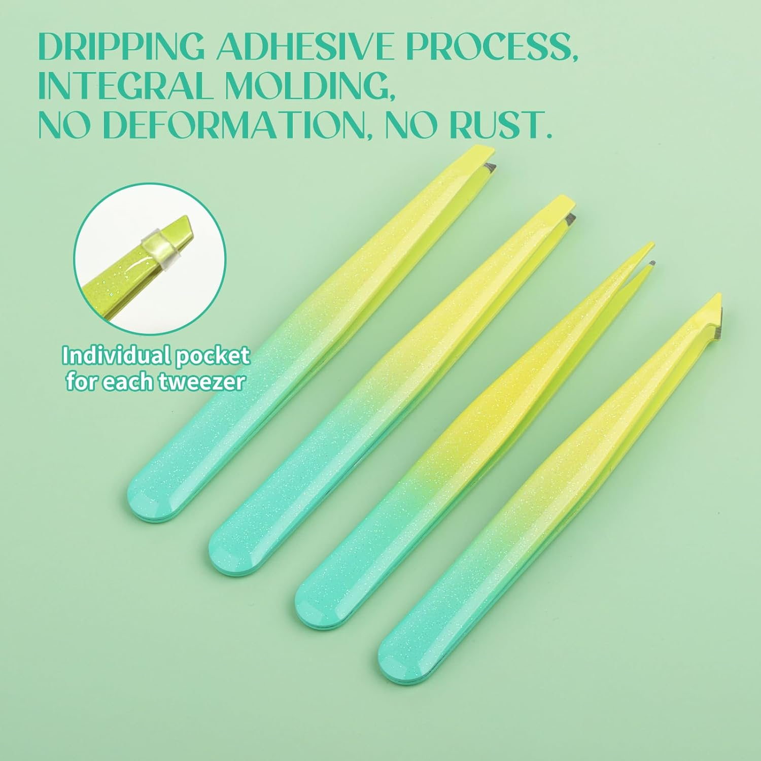 Eyebrow Tweezers Set, 5Pcs Tweezers for Women Facial Hair, Eyebrow Scissors for Ingrown Hair Removal, Professional Stainless Steel Precision Tweezers, Eyebrow Tweezers for Women &Men (Lemon) - Lemon image number 4