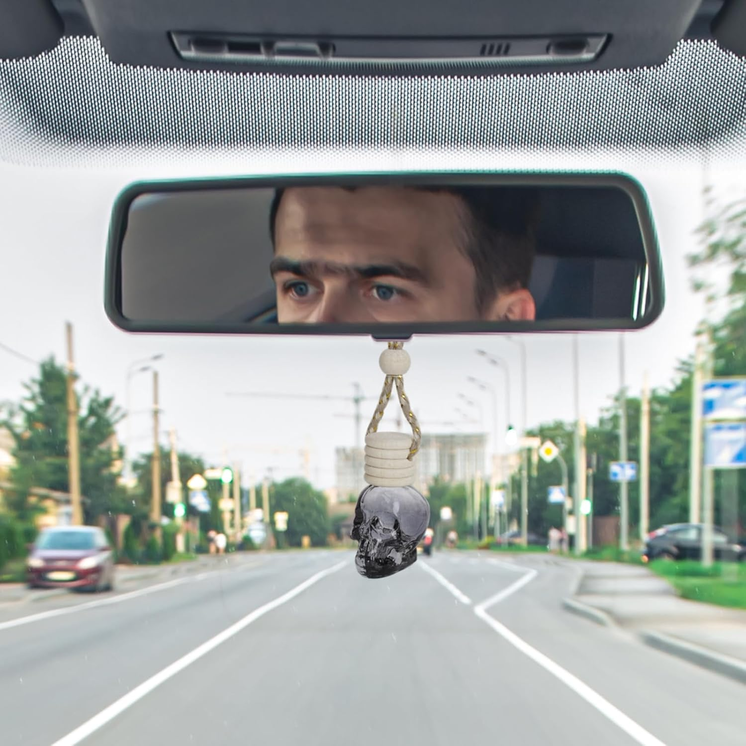 JANKOW Skull Air Freshener Car Hanging, Car Air Freshener Cars Diffuser Bottles, Refillable Perfume Bottles Pendant Auto Interior Decor for Essential Oil Fragrance Aromatherapy Bottle Ornament (6 Pcs) image number 3