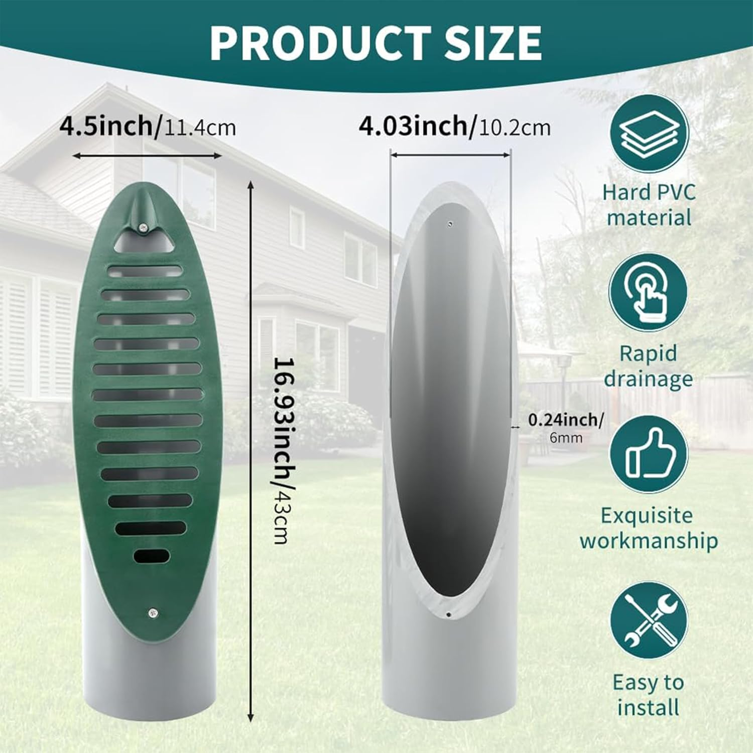 Yard Drain Emitter,4 Inch Green Angled Drain Grating Yard Drain Emitter,Grating Drain for Sump Pump Discharge & Gutter Downspout Extensions image number 2