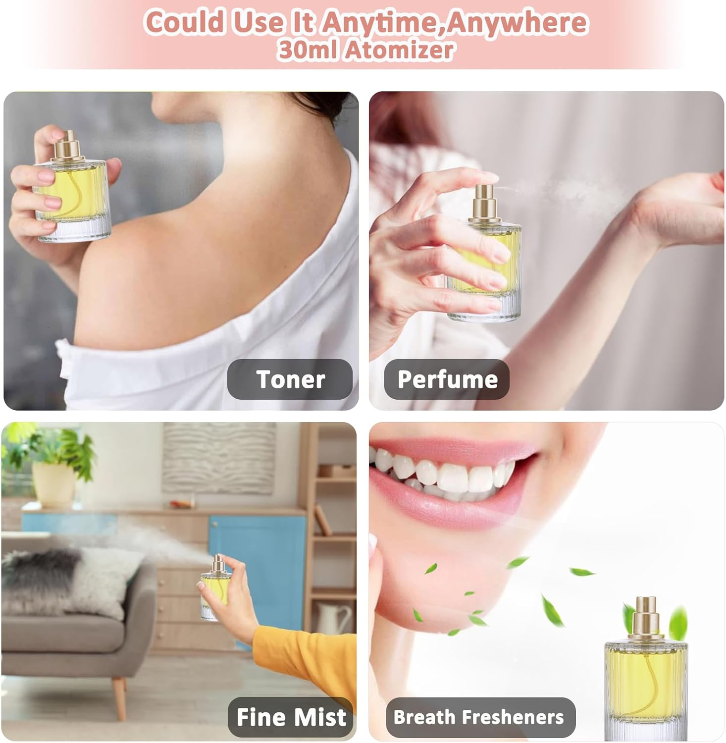 XUSSMM Pack of 2 Refillable Perfume Atomisers, 30 Ml round Perfume Bottle, Perfume Atomiser for on the Go, Portable Spray Bottle with Practical Accessories for Perfume, Travel, Cosmetics (30 Ml)