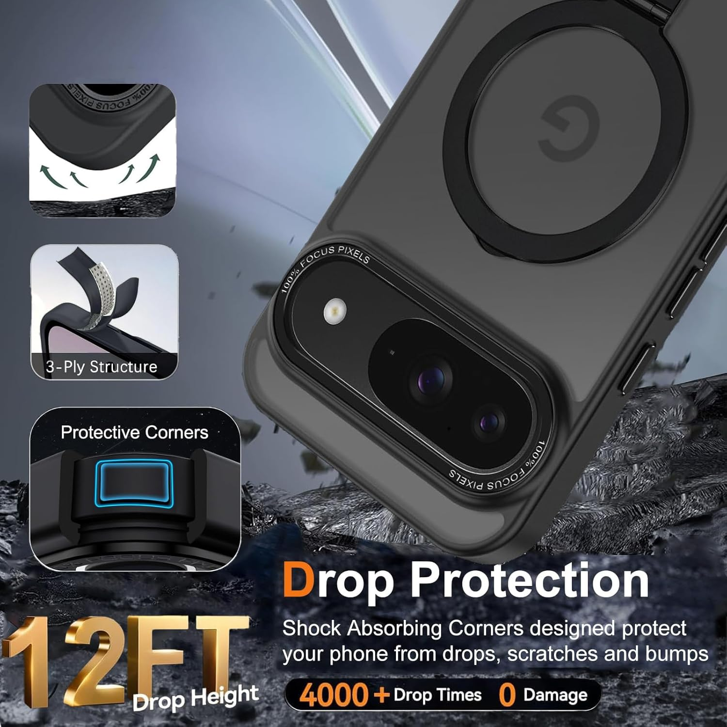 AVETUL for Google Pixel 9 Case, Phone Case Pixel 9 Pro with Invisible Magnetic Ring Stand [Compatible with Magsafe] [Full Camera Protection] Shockproof Bumper Hard Protective Cover Cases, Black image number 4