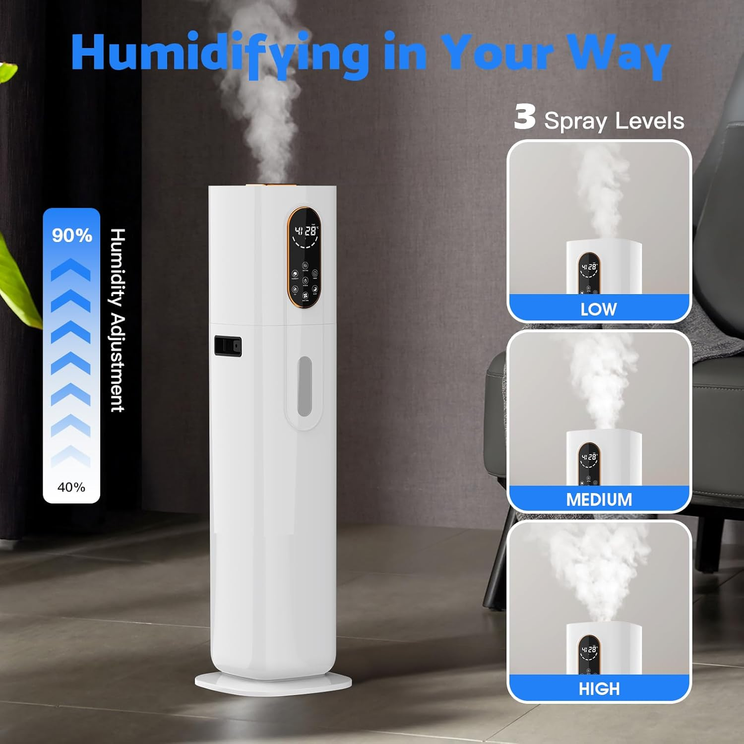 Yopower Humidifier for Large Room, 10L Large Capacity Top Fill Humidifiers for Home, Cool & Warm Mist Humidifier with 360&deg;Nozzle, Indoor Vaporizer Humidifier for Baby Pets Plants image number 4