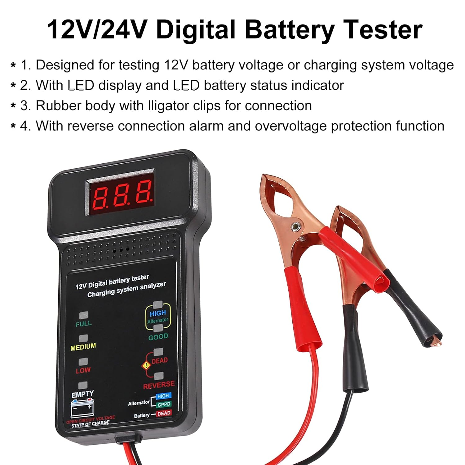 QCCAN Car Battery Tester, 12V Digital Automotive Batteries Tester, Alternator Charging Analyzer, Voltmeter with LCD Display and LED Indication for Car Truck Motorcycle Electrical Tools image number 3