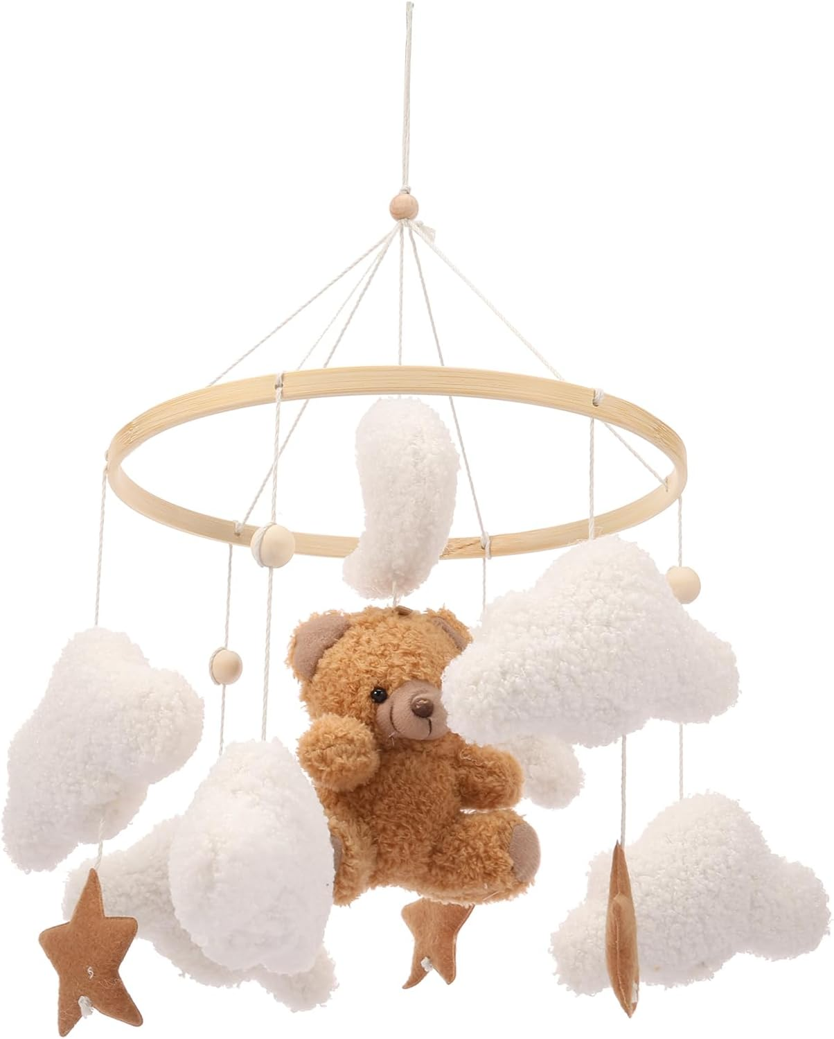 Baby Crib Mobile, Soft Plush and Wood Nursery Mobile, Infant Bedroom Hanging Nursery Decor for Newborn Boy Girl (Pink)