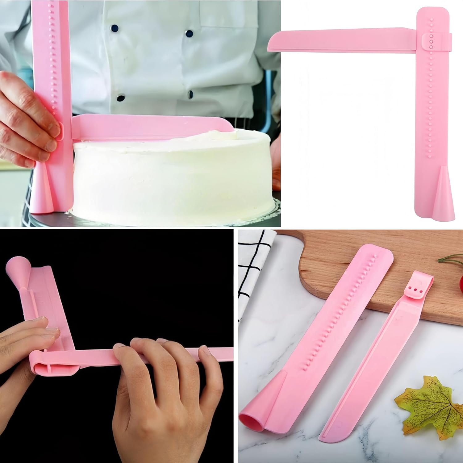 5 Pcs Fondant Cake Scraper,Adjustable Cream Smoother,Smoother Bakeware Gadget,Edge Smoothing Decorating Tools,For Buttercream,Mousse,Cheese, Fondant Cake Decorating (Pink)