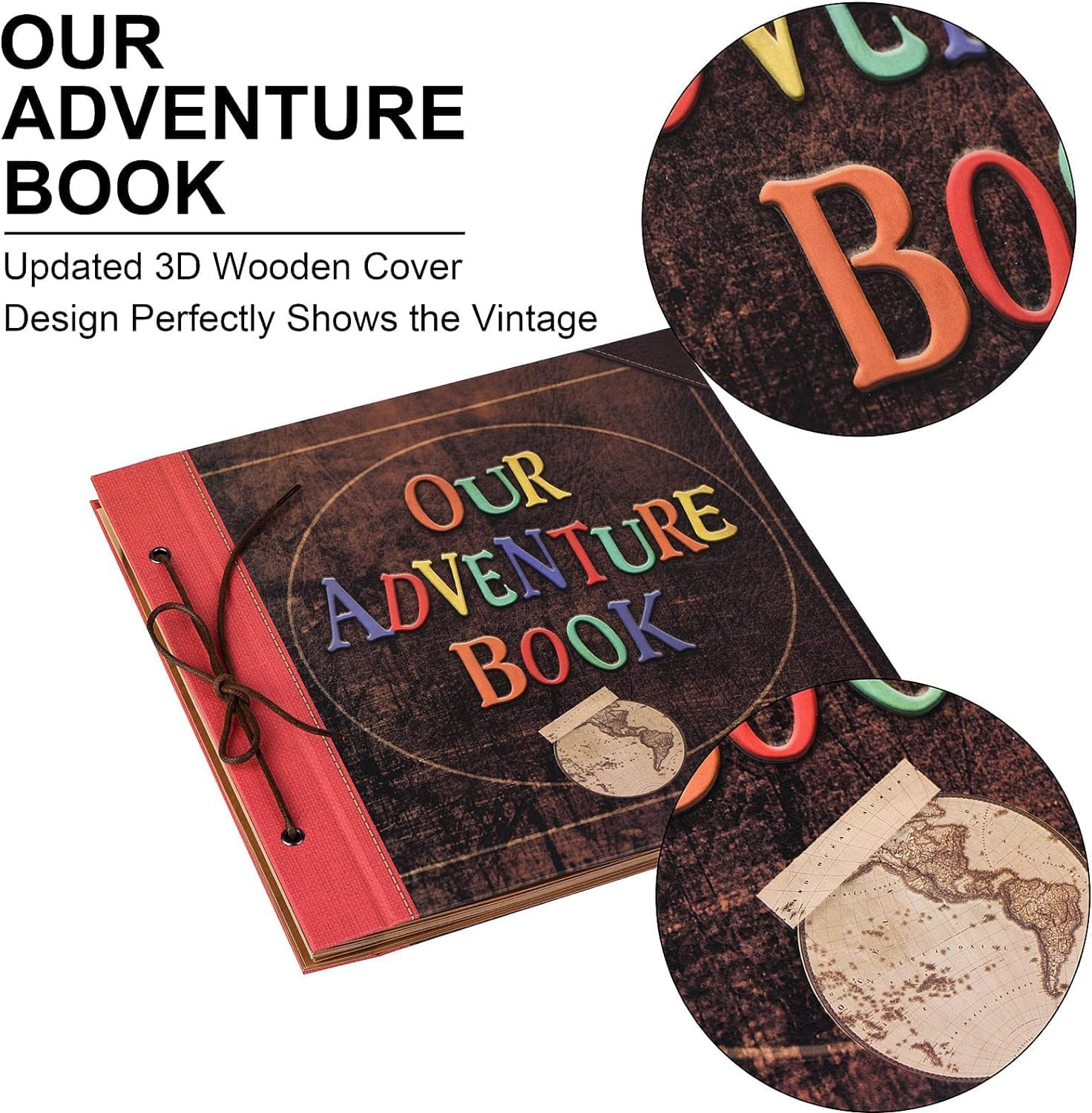 Our Adventure Book 12X12 Inch - Handmade Scrapbook Album for Travel, Wedding, Writing - 60 Pages DIY Memory Album - Perfect for Anniversary, Friends, Family, and Couple Gifts (12In-Adventure Book) - Brown image number 6