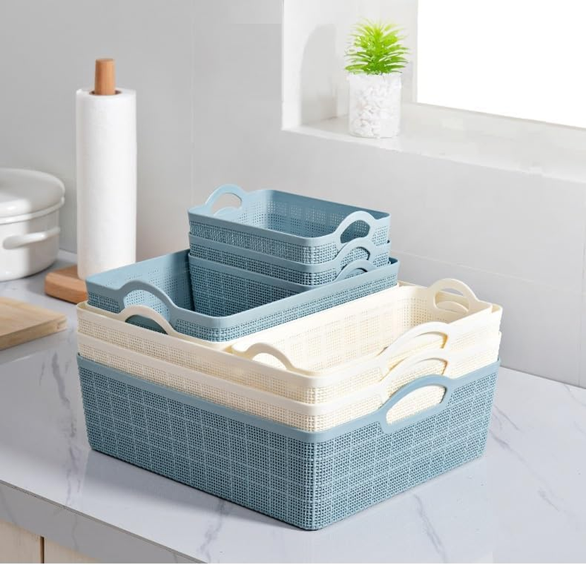 11 PCS 4-Size Plastic Storage Bins and Baskets for Efficient Home Classroom Organization Small Containers for Kitchen, Cupboard Box, and Bathroom Organizer on Shelves and Tubs (Blue) image number 5