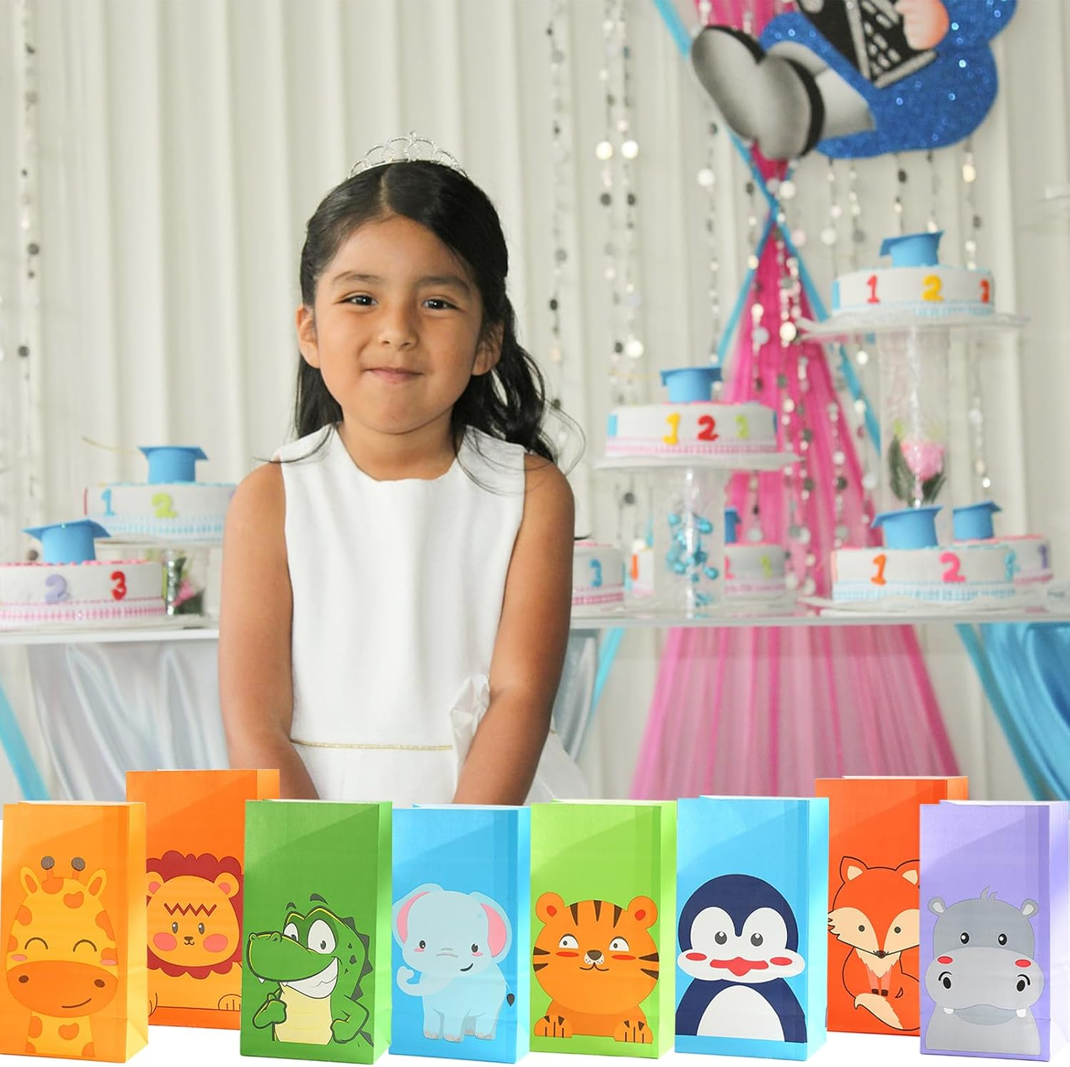 24 PCS Cute Animals Party Favor Bags with Stickers, Candy Bags Gift Bags Birthday Supplies Paper Bags for Kids Girls Boys(B) - A image number 2