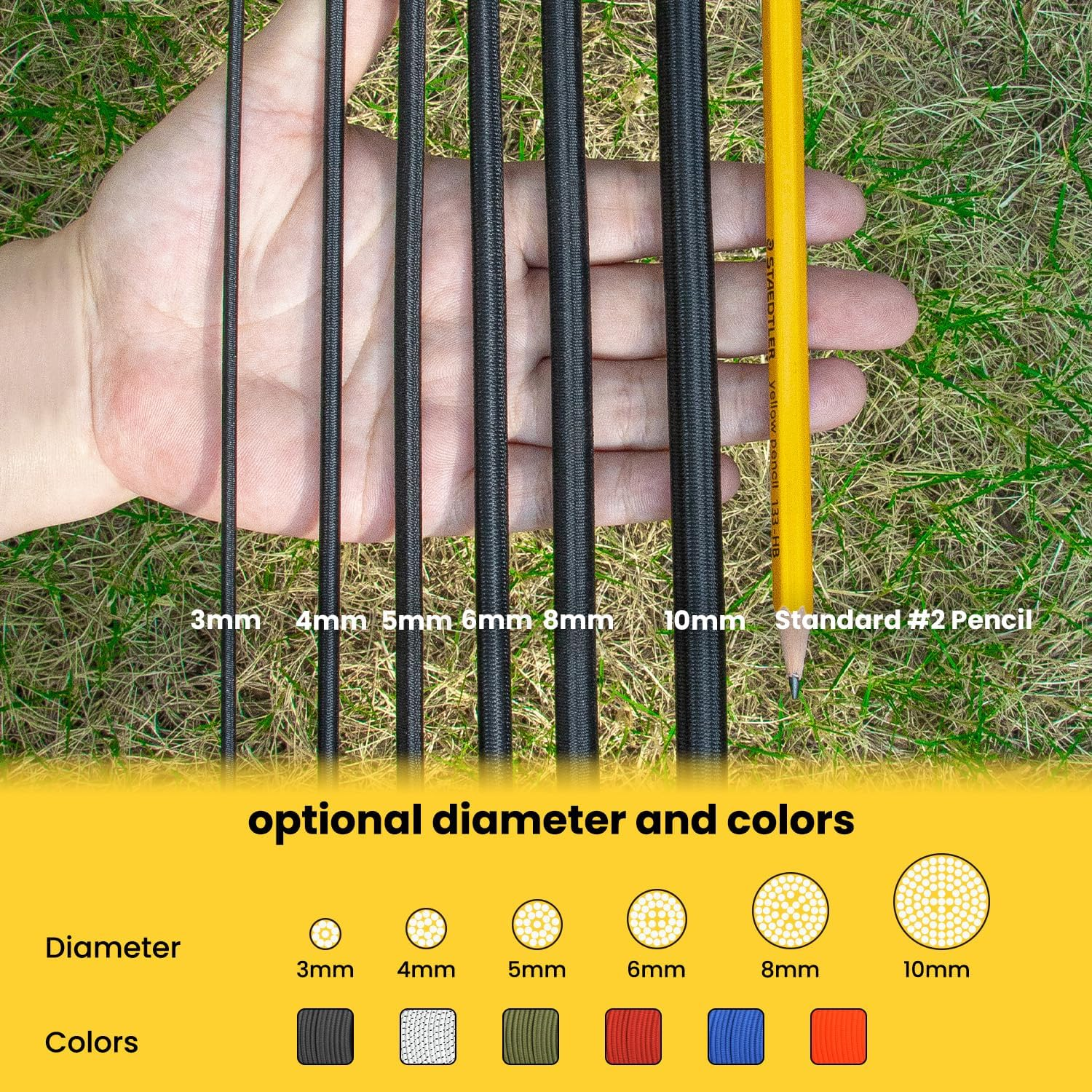 Brotree Bungee Cord Elastic Shock Cord 5Mm X 10M Bungee Rope Heavy Duty for Trailer, Tarpaulin, Tent Pole, Kayak and Backpack - White&Black