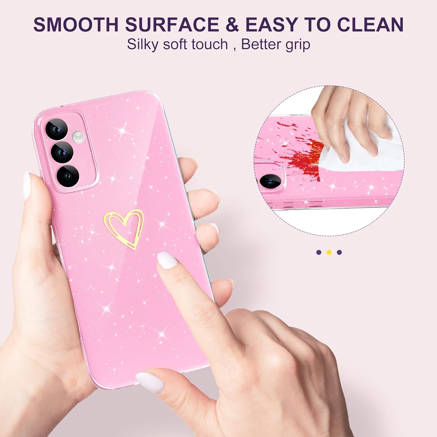 Mobile Phone Case for Samsung Galaxy A05S Case Glitter Heart Love Silicone TPU Shockproof Protective Bumper Case Cover Shiny Ultra Thin Scratch-Resistant Protective Case for Samsung A05S, Pink