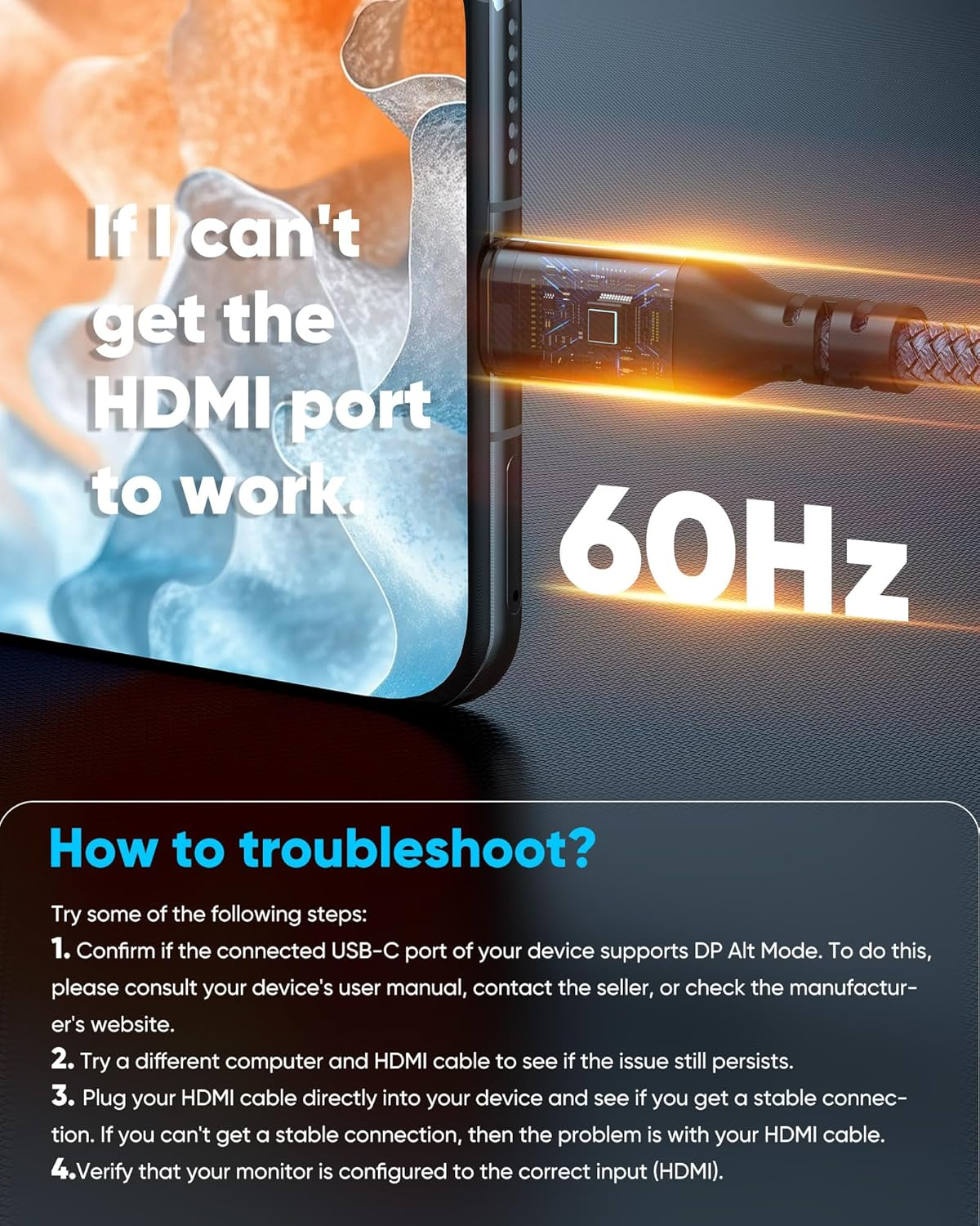 Highwings USB C to HDMI Adapter (4K@60Hz), USB Type C to HDMI Cable Adapter [High Speed, Thunderbolt 3/4 Ports], Compatible for Iphone 15/16 Pro/Max, Macbook Pro/Air, Ipad, Imac and More - Grey image number 6