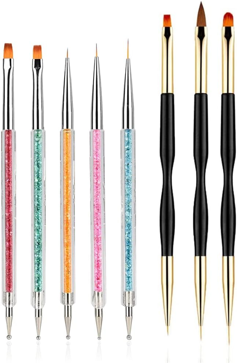 FULINJOY 3 Pcs Nail Drawing Pen, Dual End Nail Art Pen Brush Acrylic round Flat Painting Drawing Liner Nail Tools