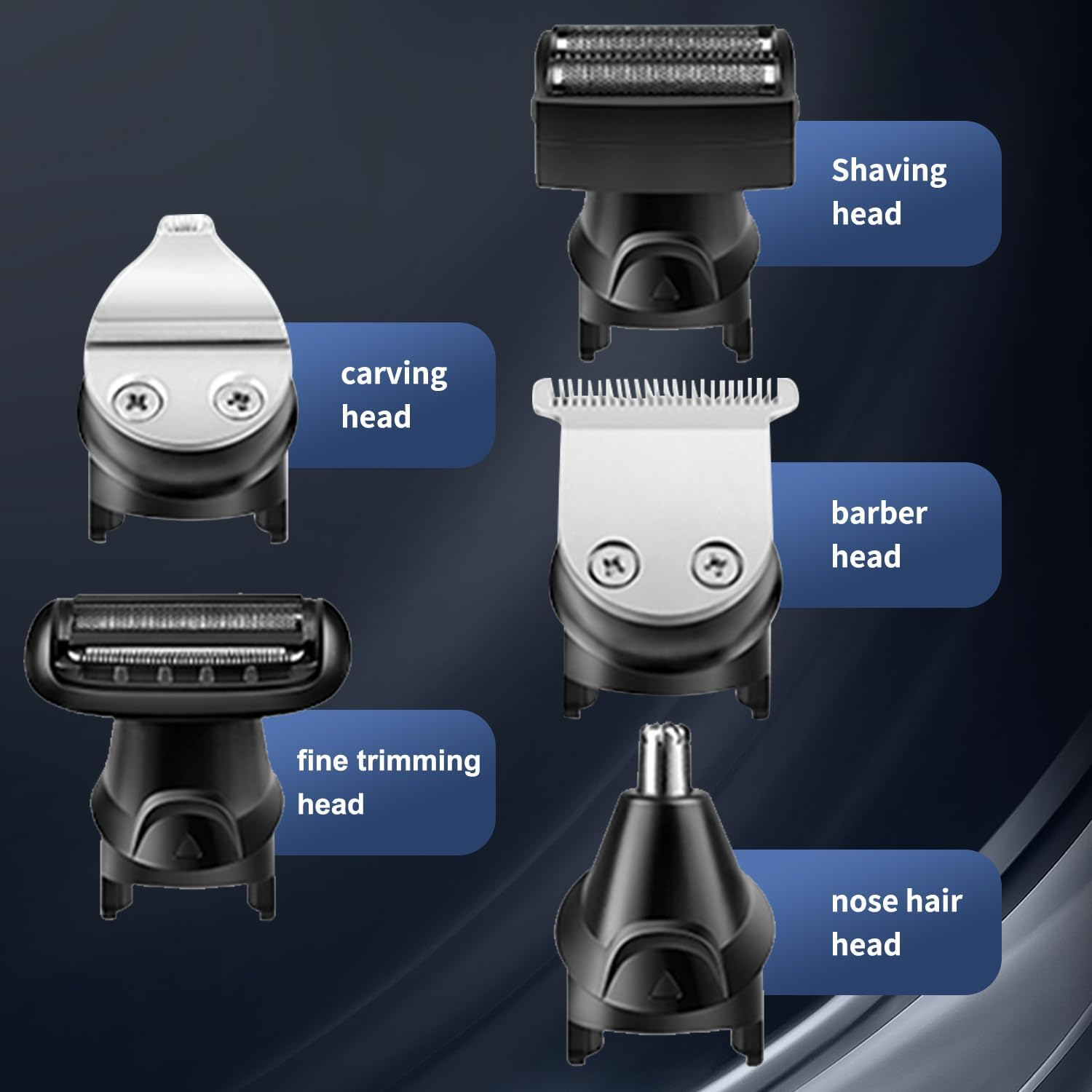 Necomi 5-In-1 Beard Trimmer, Men'S Trimmer, 5 Replacement Heads for Shaving, Haircutting & Nose Hair, 10 Length Settings, with Storage Bag, 90-Minute Running Time, Suitable for Facial and Body Beauty image number 2