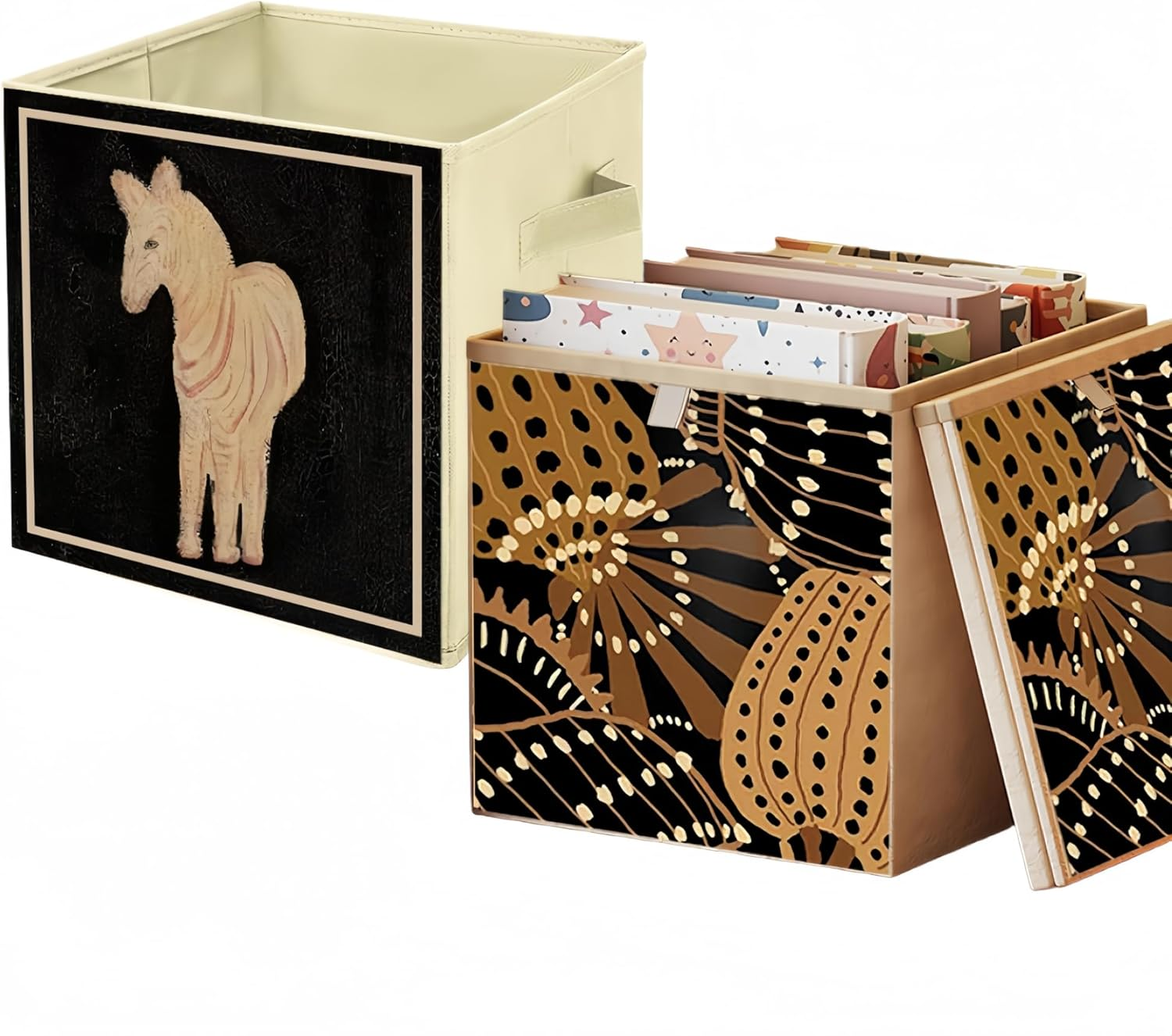 2 Packs Collapsible Storage Bins, Retro Style Foldable Storage Box for Toys, Clothes, Books, Closet & Shelves, Durable Home Storage Basket Organizer (A-Horse) image number 6