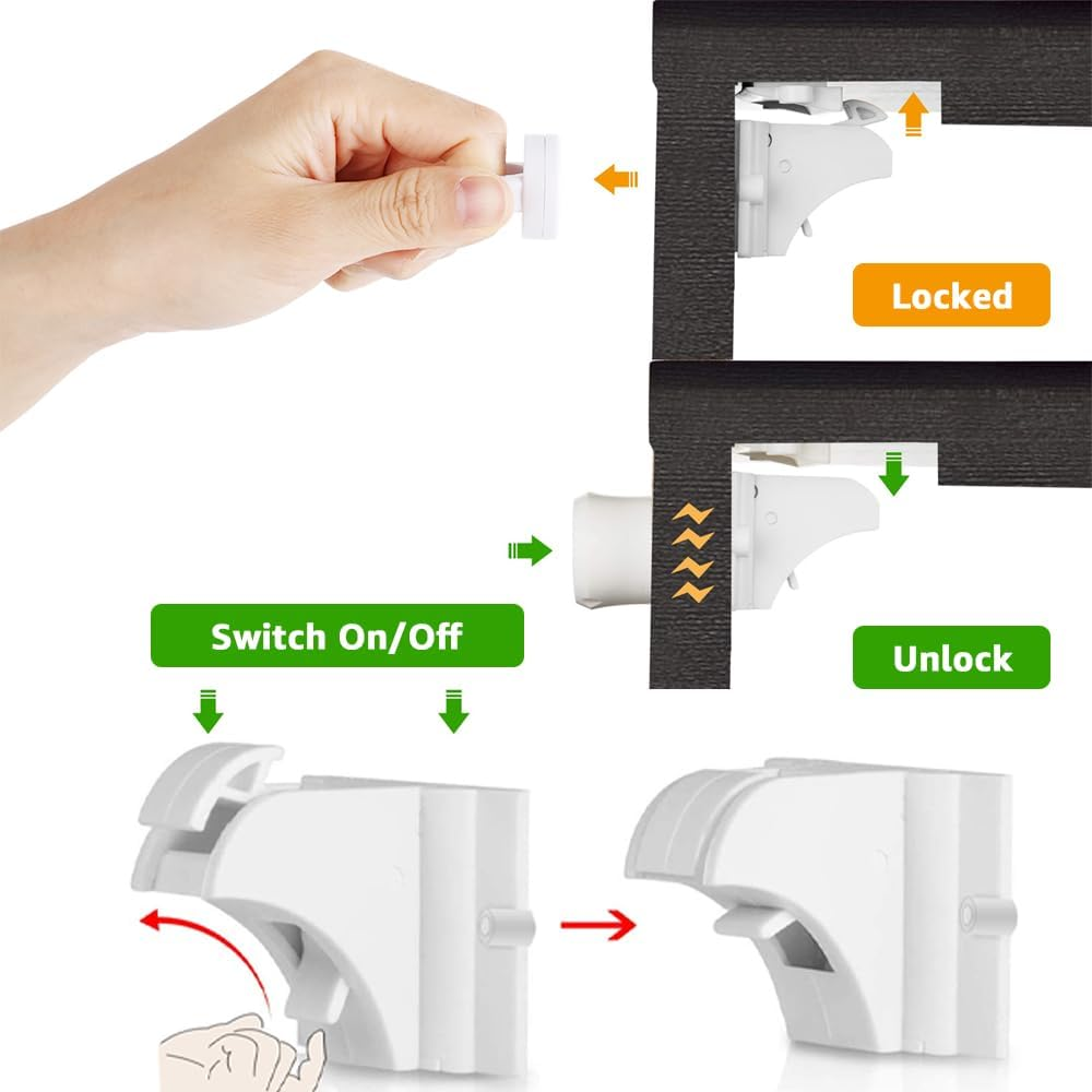 AUTOWT 12 Pack Magnetic Cabinet Locks for Kids - Child Safety Latches - Baby Proofing Cabinets and Drawer Locks for Kitchen Cupboard with 3M Adhesive - Easy Installation No Drilling & No Tools Required image number 6