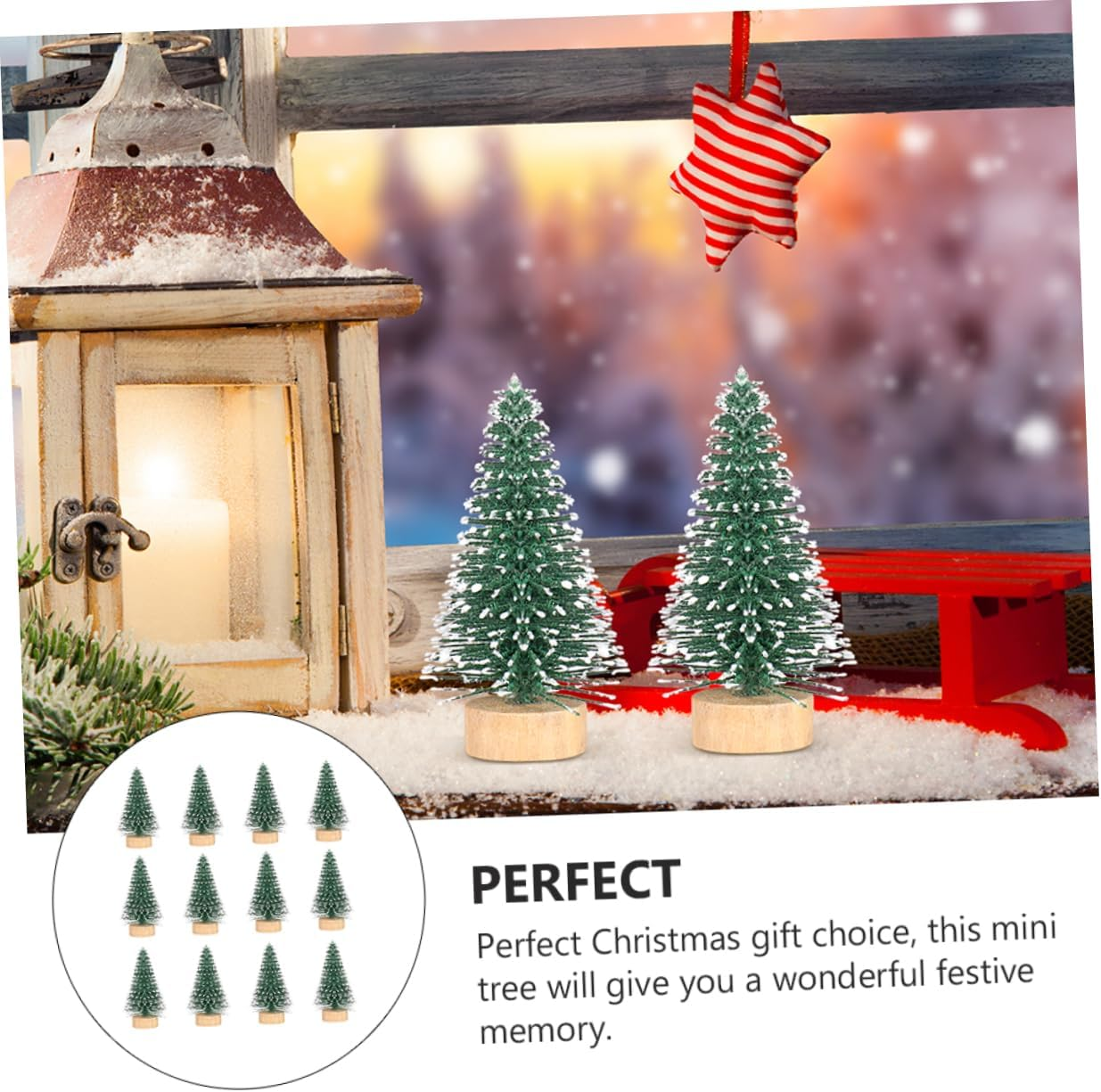 GARVALON 12Pcs Mini Adornment Christmas Tree Decorations Craft Tree Adorn Covered Home DIY image number 6