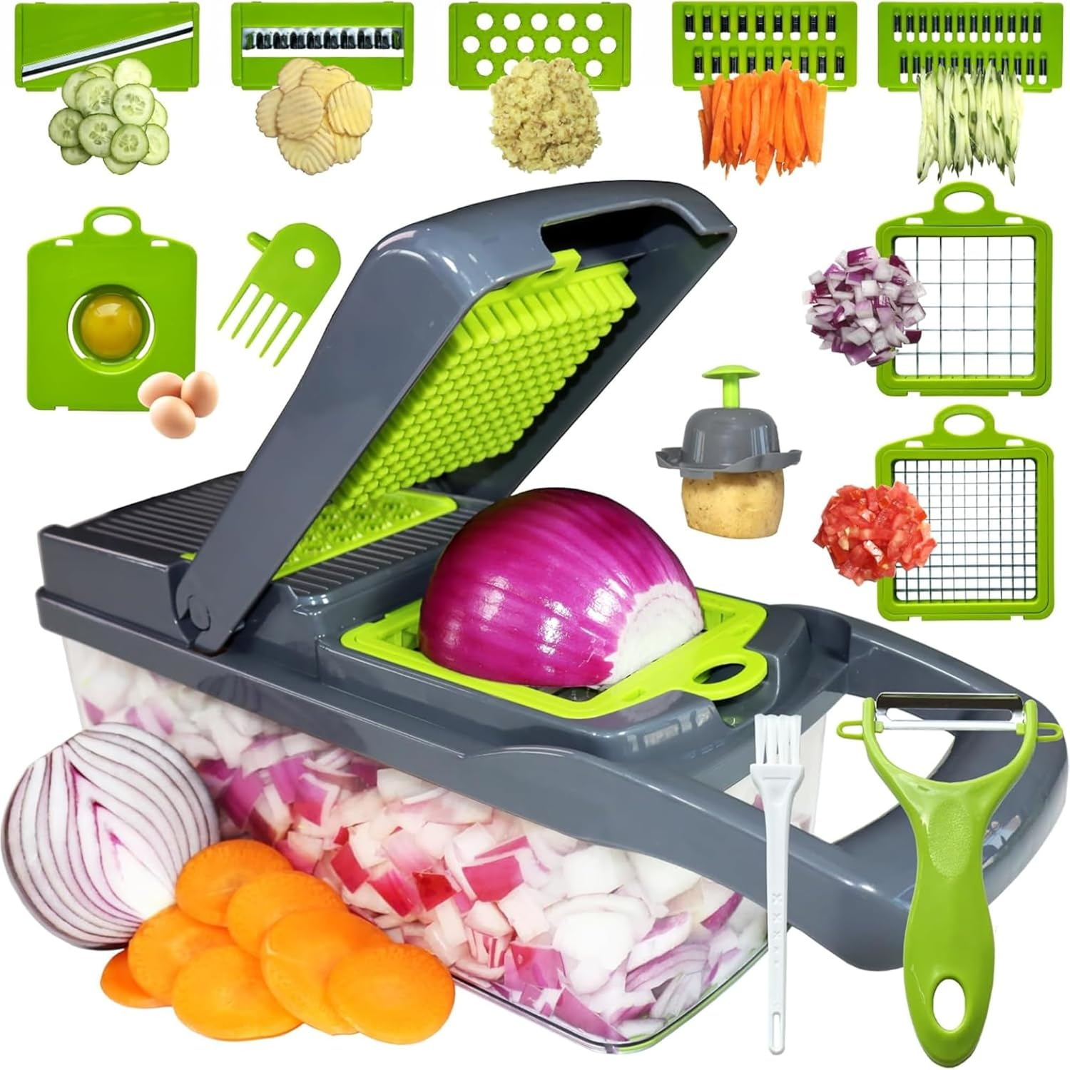 Happy Daze Living 15-In-1 Vegetable Chopper and Slicer, Kitchen Food Dicer with Container, Spiralizer for Tomato and Fruit Premium Vegetable Chopper and Food Processor - Versatile Mandoline Slicer. image number 5
