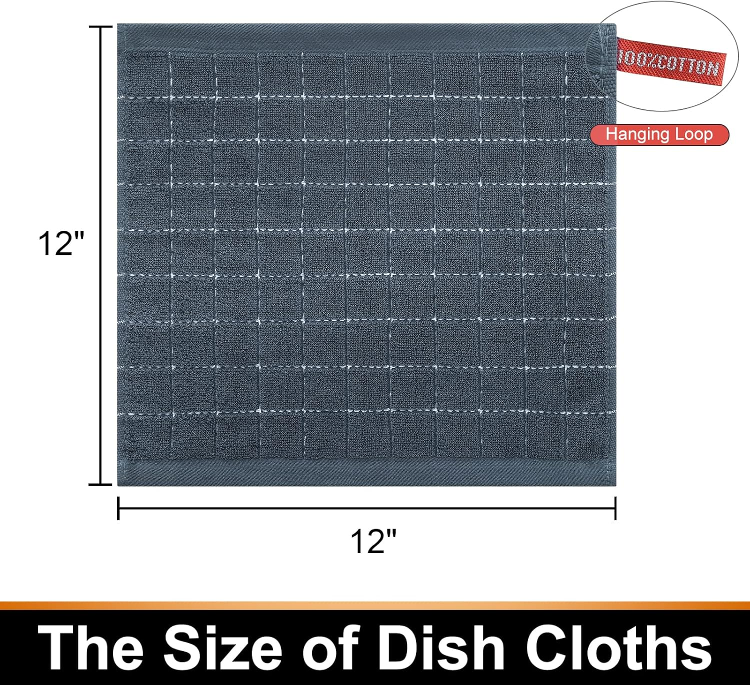 Mordimy 100% Cotton Terry Cloth Dish Cloths, Soft and Absorbent Checkered Dish Towels, Quick Drying Dish Rags for Washing Dishes, 12 Pack, 12 X 12 Inches, Grey image number 5