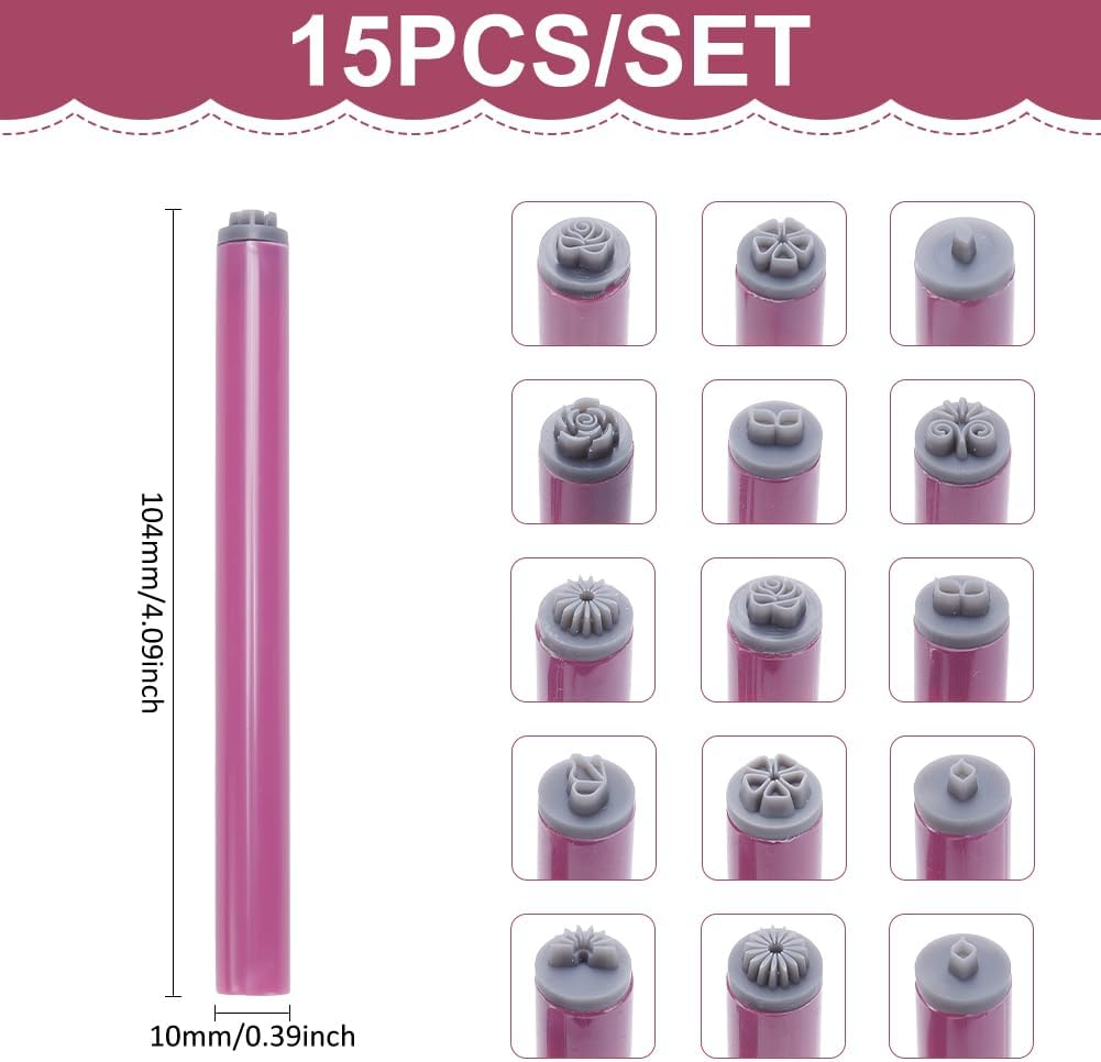 UNICRAFTALE 15Pcs 15 Styles Nail Art Stamp Pen Set Nails Flower Design Stamping Pen Plastic Nail Art Stamp Pen Nails Dot Tool Various Patterns DIY Printing Template Tool for Women image number 3