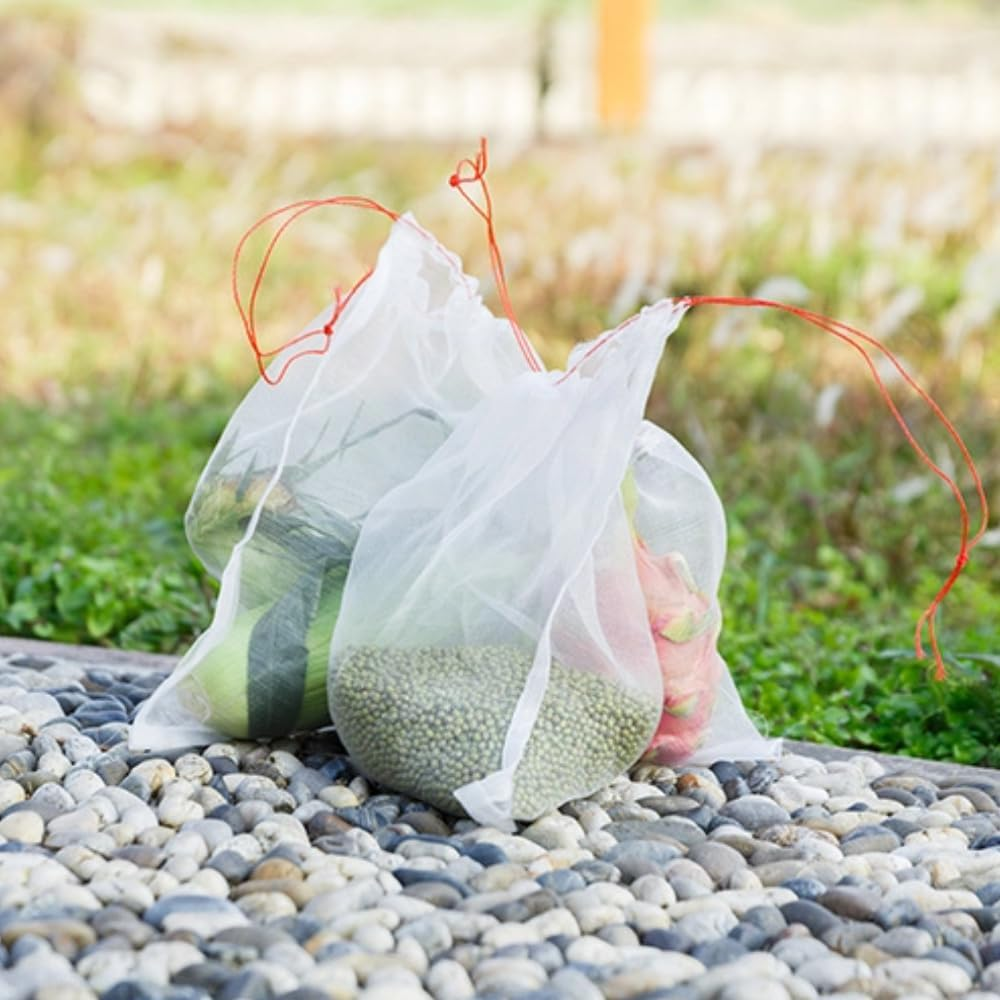 50 PCS Fruit Protection Net Bags with Drawstring,Agriculture Garden Fruit Vegetable Protection Net Bags,Garden Plants Cover Mesh Netting,Mesh Exclusion for Pest Control (10Cm X 15Cm) image number 5