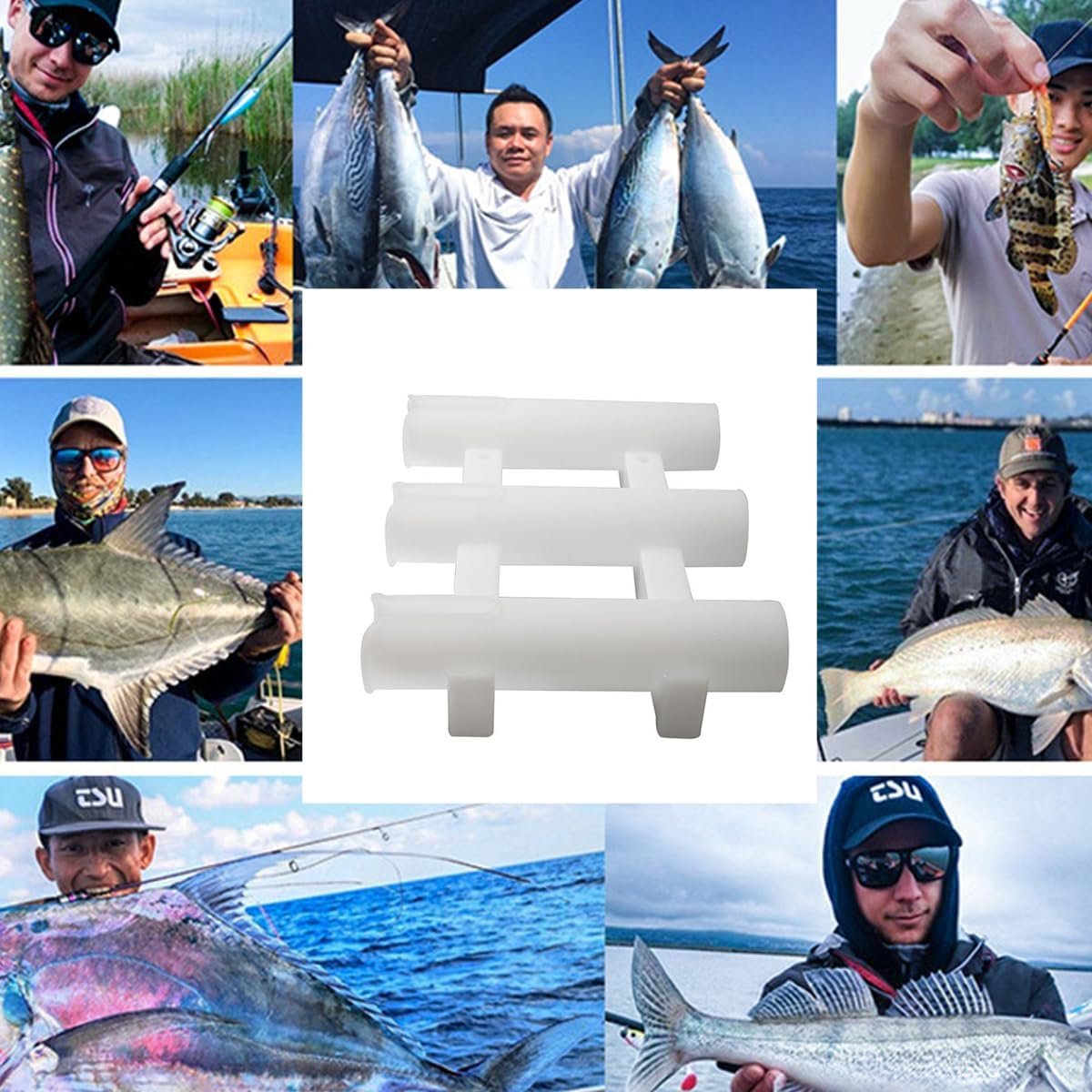 AIMALL 3-Slot Plastic Fishing Rod Bracket &ndash; Durable PP Material for Sea and Boat Fishing, Black & White Options, 11.81 X 8.86 Inches with Stable Mount Design - White image number 7