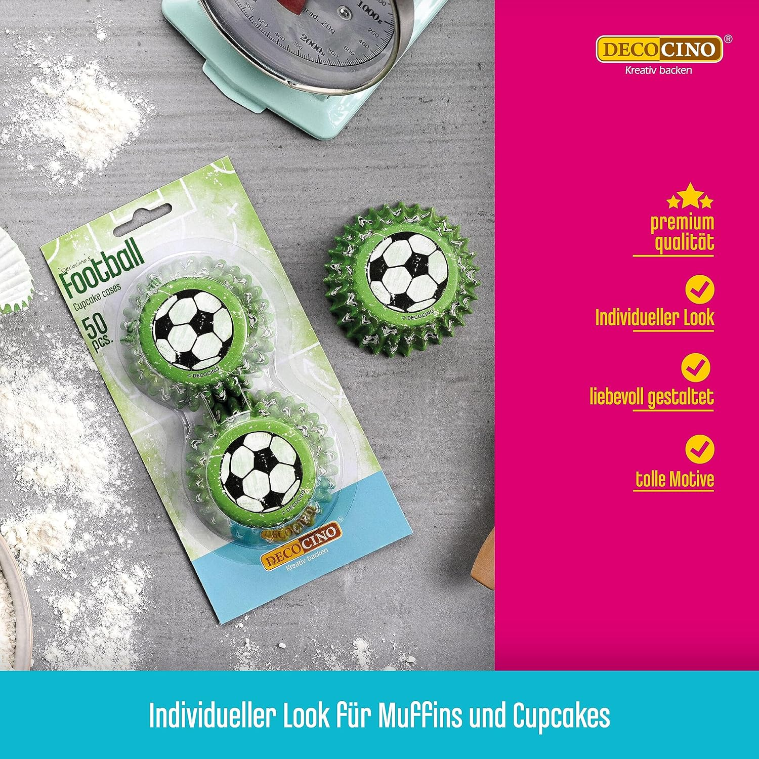 Decocino Football Muffin Cases (Pack of 50) - Football Muffin Decoration & Cupcake Decoration - Football Muffin Moulds | Football Cupcake Cases for Birthday Decoration image number 4