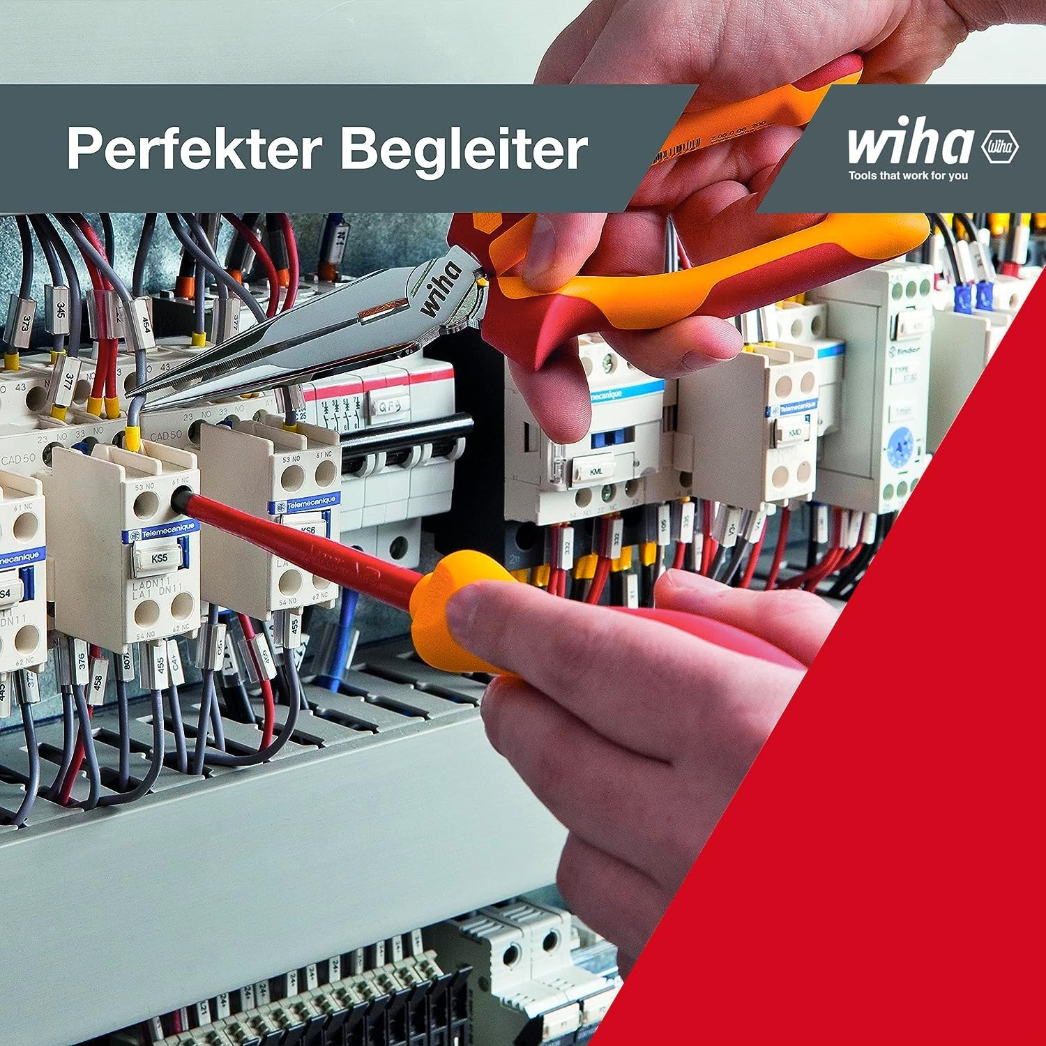 Wiha Flachrundzange Professional Electric Mit Schneide Gebogene Form, Ca. 40&deg; Zuf&uuml;hren Leicht Gemacht 200 Mm Elektrikerzange, VDE Gepr&uuml;ft (27425) image number 1