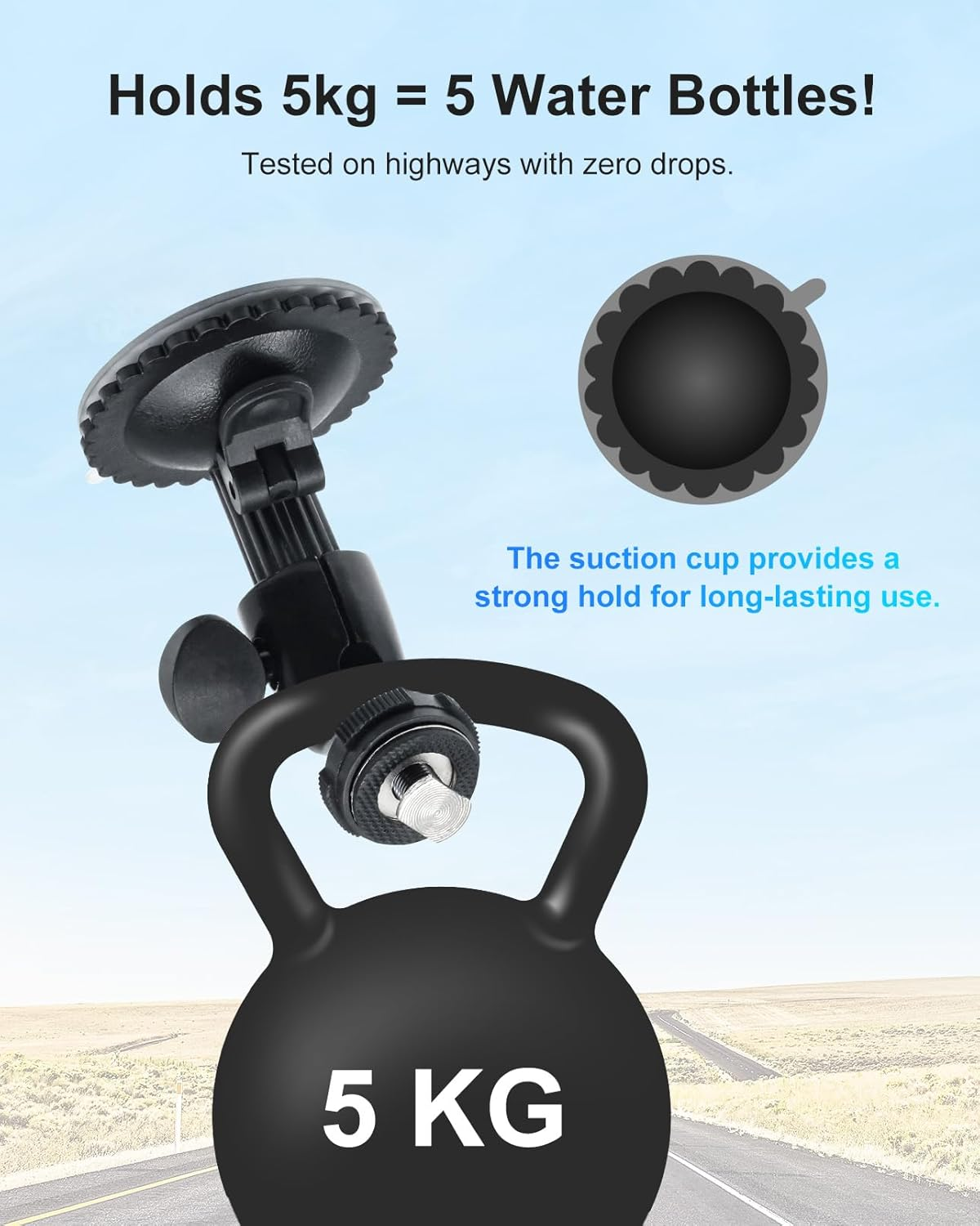 Windshield Suction Mount for Reversing Camera Monitor &ndash; 5Kg Load Capacity, 360&deg; Adjustable Ball Head, Metal Construction, No Drill Easy Install for Car, Truck, RV image number 2