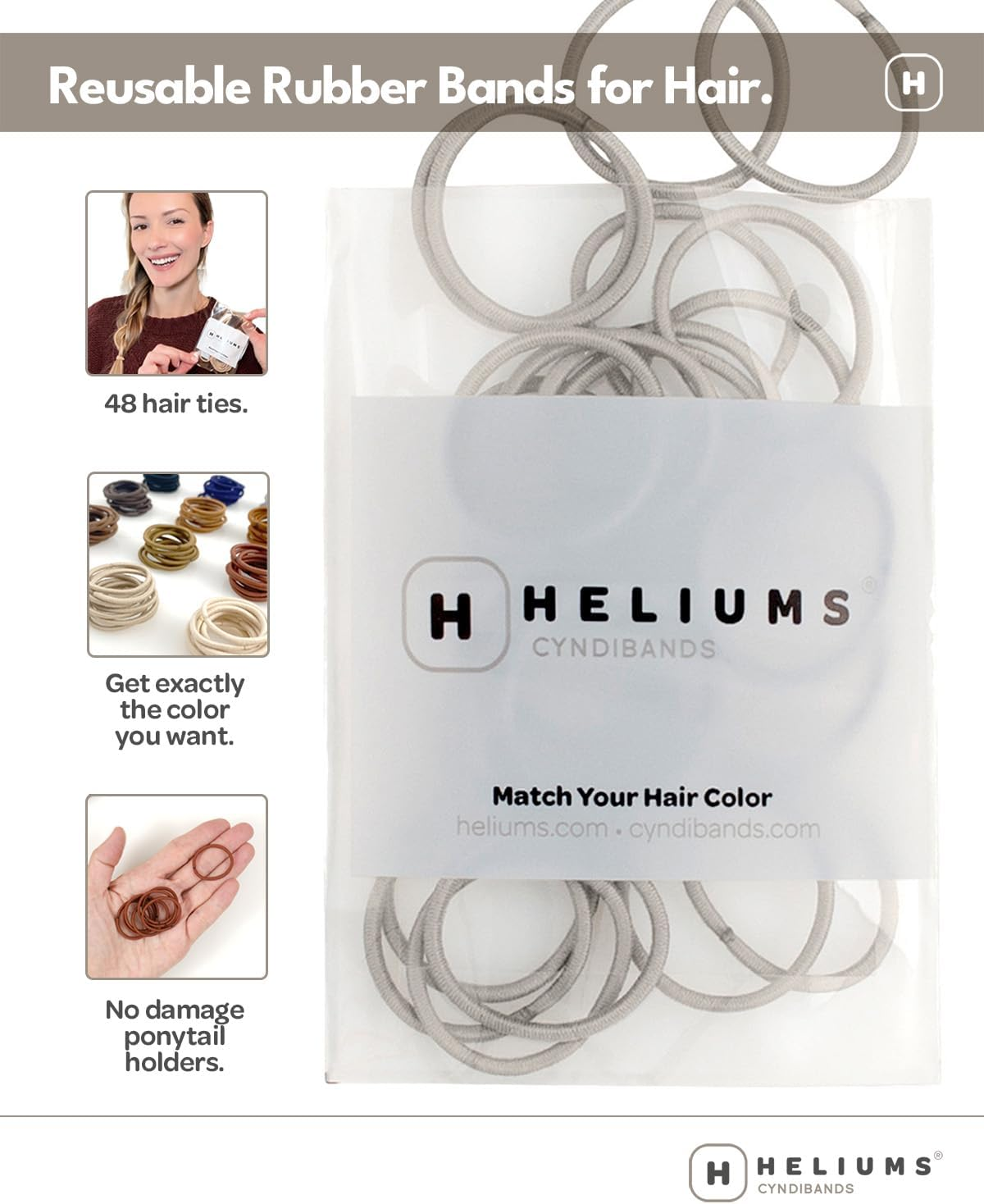 Heliums Small Hair Ties - Navy Blue - No Damage Mini 1 Inch Reusable 2Mm Elastics for Thin Hair and Kids, Neutral Ponytail Holders - 48 Count