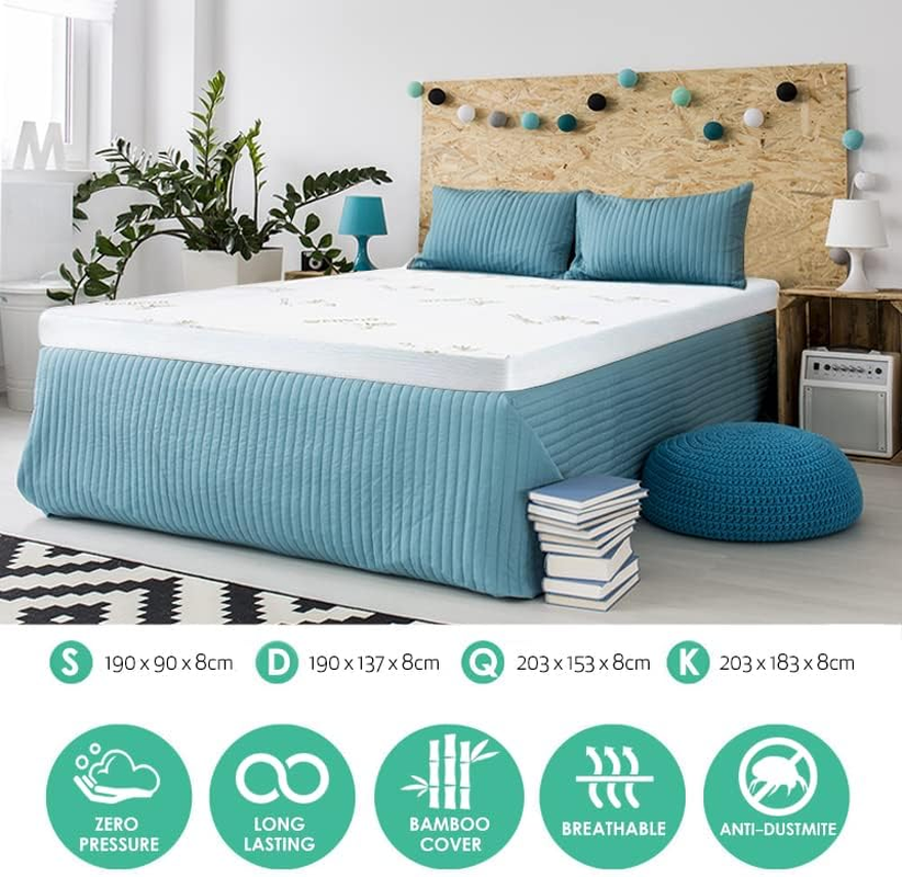 Luxor Memory Foam Mattress Topper Cool Gel Infused Bamboo Cover 8CM Underlay (Queen) image number 4