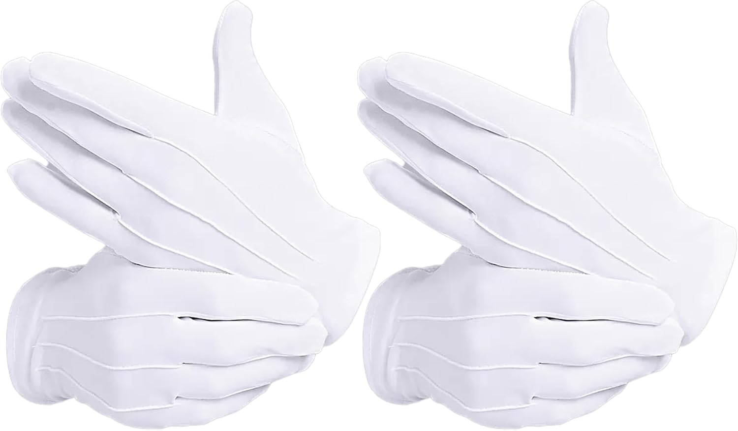 2 Pairs White Gloves for Handling Wedding Dress, Fancy Dress and Jewelry, Stitched Nylon Gloves, White, One Size image number 4