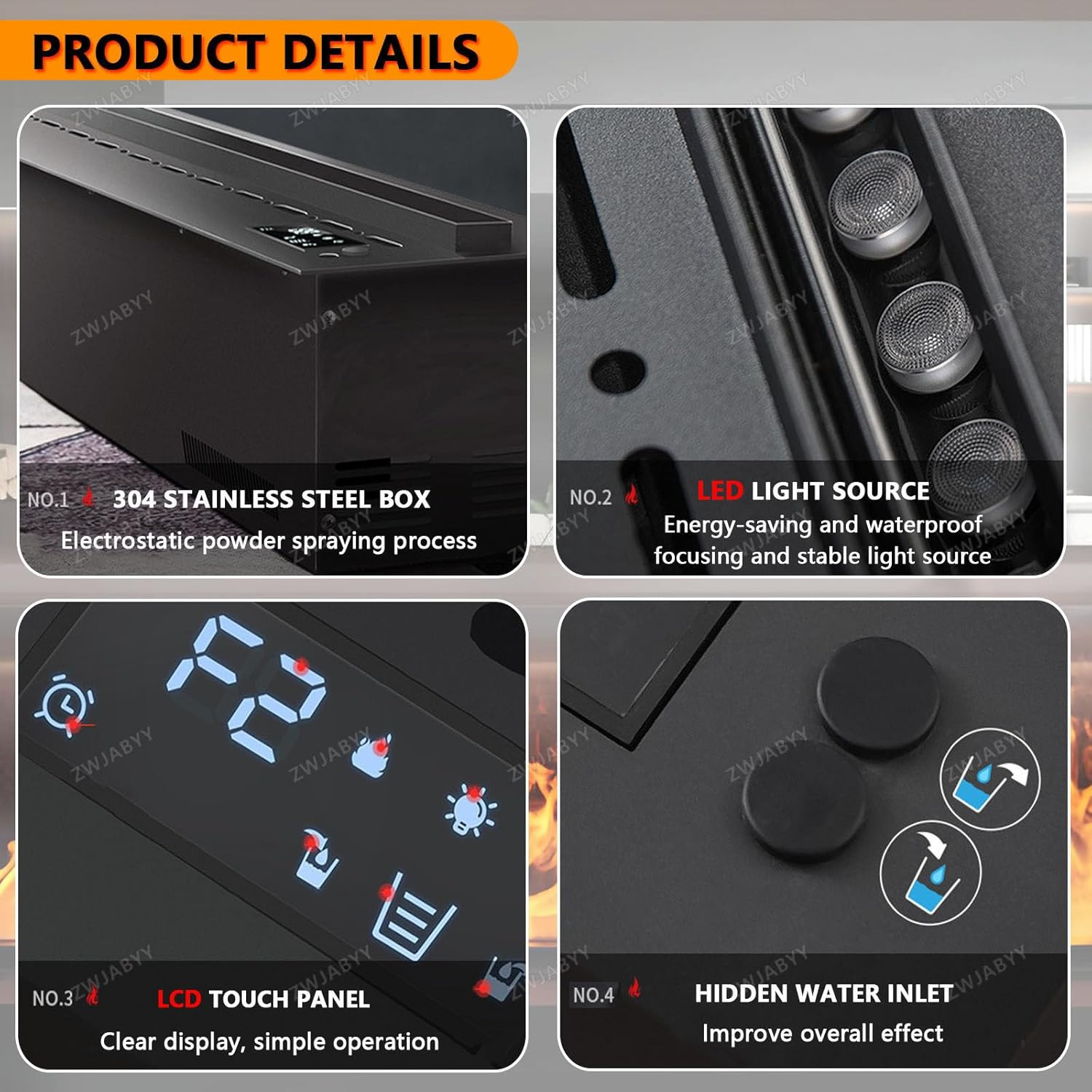 Water Vapor Fireplace,Electric Water Vapor Fireplace Smart 3D Flame Decoration Steam Fireplace Humidifer for Office,Home,Hotel,Restaurant,80Cm/31.5In image number 4