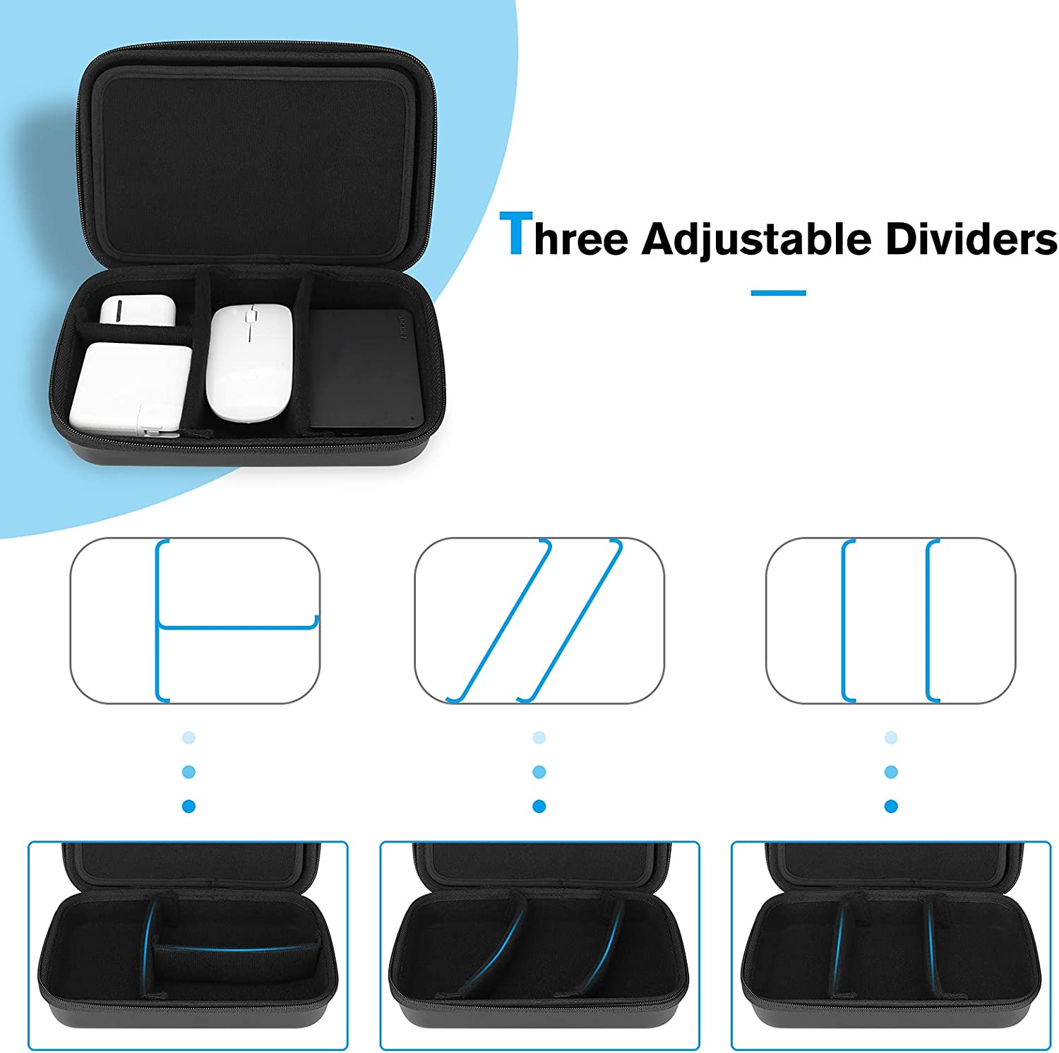 Procase Hard Travel Electronic Organizer Case for Macbook Power Adapter Chargers Cables Power Bank Apple Magic Mouse Apple Pencil USB Flash Disk SD Card Small Portable Accessories Bag &ndash;Black image number 3