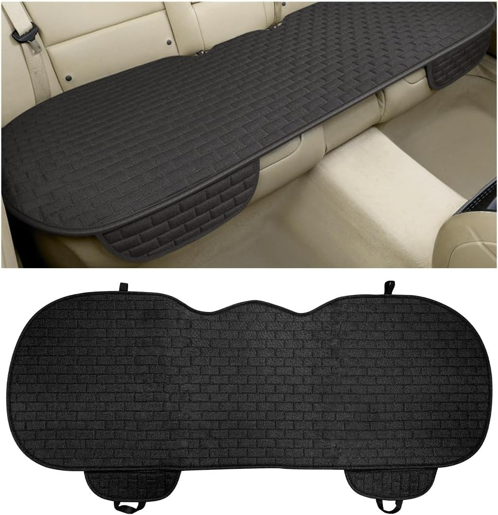 KVAEY Linen Back Car Seat Cover, Anti-Slip Long Bottom Rear Seat Cover Protector with Storage Pockets, Breathable Linen Rear Bench Seat Protector Cushion Pad for Most Vehicles (Beige, Front) image number 2