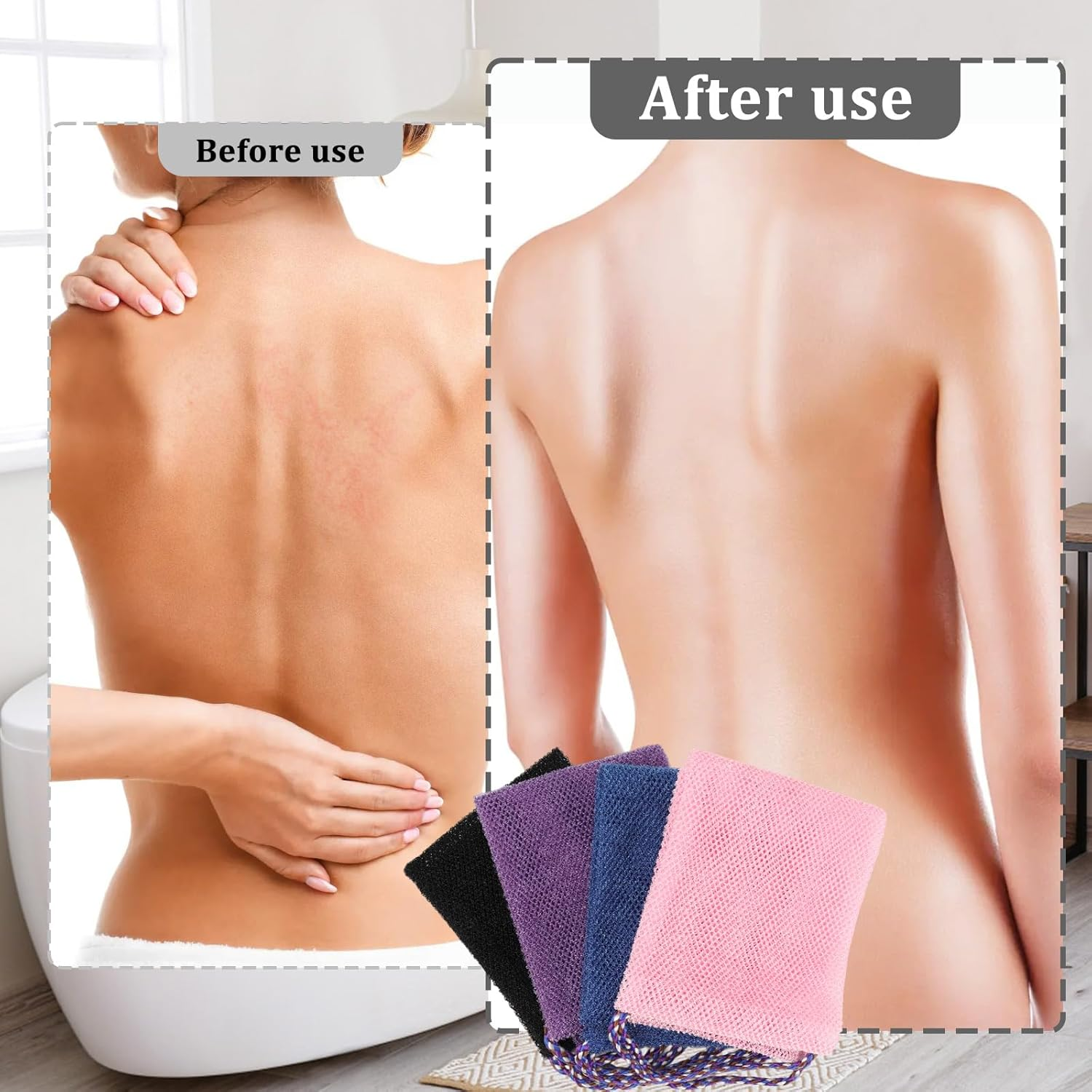 Viiotu 2025 Upgraded 2 PCS African Net Sponge - Authentic Exfoliating Body Scrubber with Stretchable Nylon Mesh, Durable Hygienic Shower Back Scrubber for Men & Women (Blue+Purple) - Blue+Purple image number 4