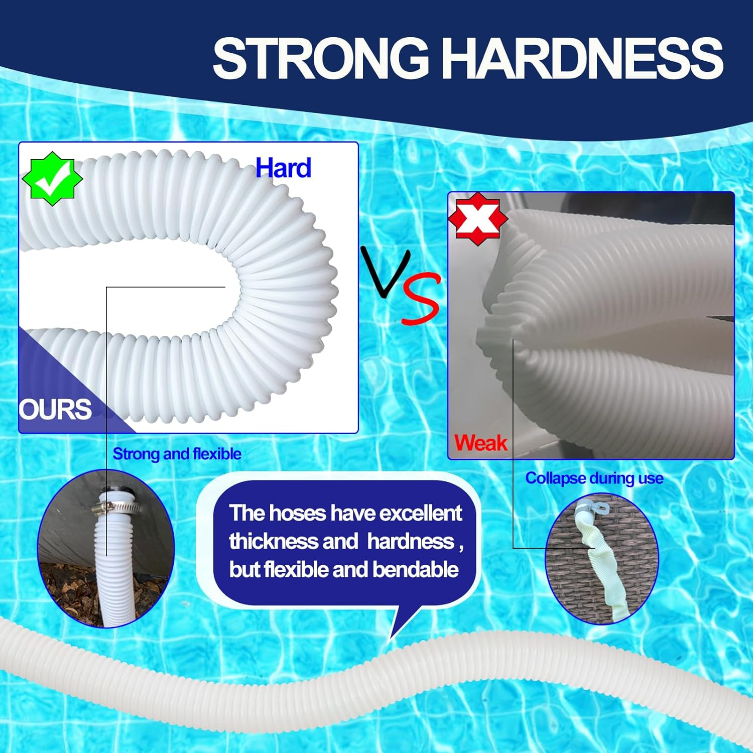 Replacement Pool Hose,4 Pack 1.25" Diameter Accessory Pool Pump Replacement Hose 59&rdquo; Long for above Ground Pools - Filter Pump Hose Bundled with 8 Metal Clamps (4) image number 1
