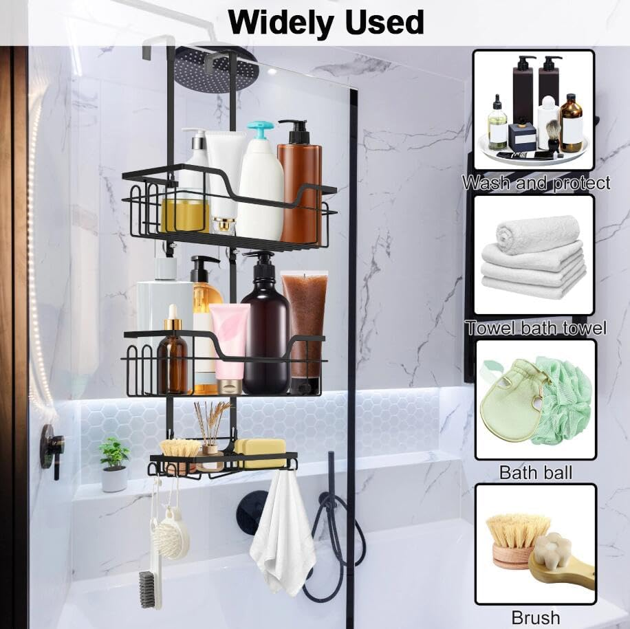 3 Tier over the Door Shower Caddy Hanging, Rustproof Bathroom Caddy Shower Shelf with 4 Hooks,Bathroom Organizer Space-Saving Storage for Shampoo, Soap & Towels image number 5