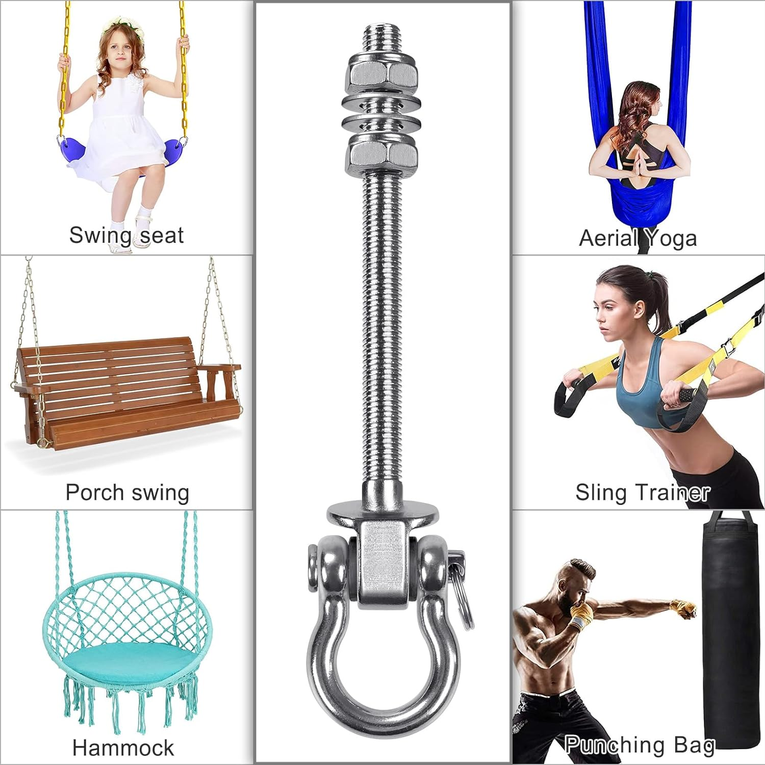 Dolibest Swing Hangers with Bearing - 4 Pack Stainless Steel 304 Hardware Hooks for Wood & Metal Beams, Ideal for Hanging Hammocks, Yoga Swings, Porch Swing, Boxing Bag 1500 LB Capacity 6.8&rsquo;&rsquo; image number 5
