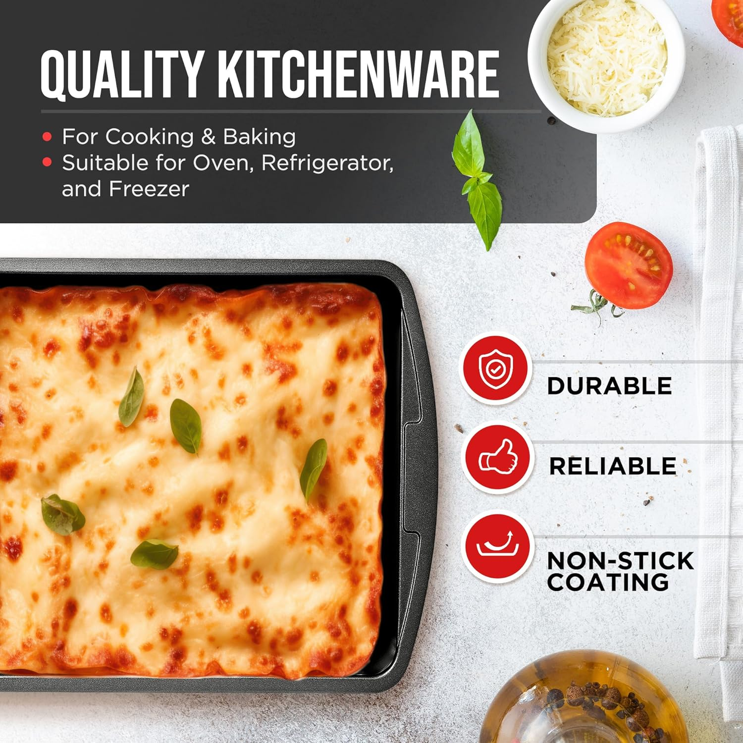 Bakken Swiss - Bakeware Set &ndash; 6 Piece &ndash; Stackable, Deluxe, Non-Stick Baking Pans for Professional and Home Cooking &ndash; Carbon Steel, Gray Stone Coating image number 6