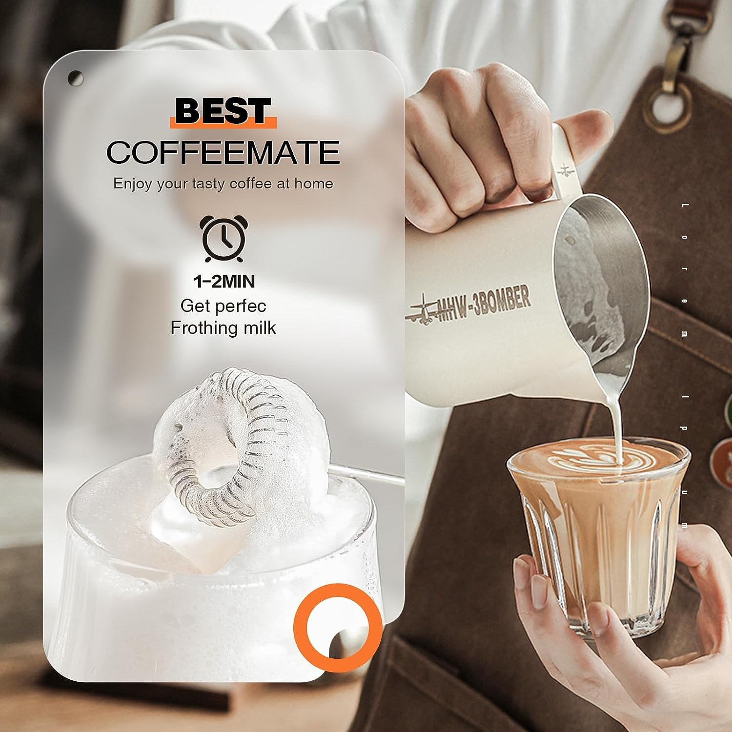 Milk Frother Rechargeable Handheld Electric Whisk Coffee Frother Mixer with 2 Stainless Whisks 3 Speed Adjustable Foam Maker Blender for Coffee Matcha Latte Cappuccino Hot Chocolate（Black） - A-Black image number 6