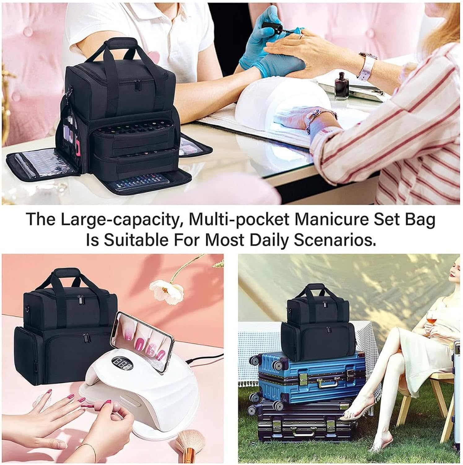 Nail Polish Organizer, Nail Polish Storage Bag, 70-Bottle Large Capacity Multi-Pocket Bag with Removable Dividers, Suitable for Oils, Cosmetics, Makeup Tool Supplies image number 5