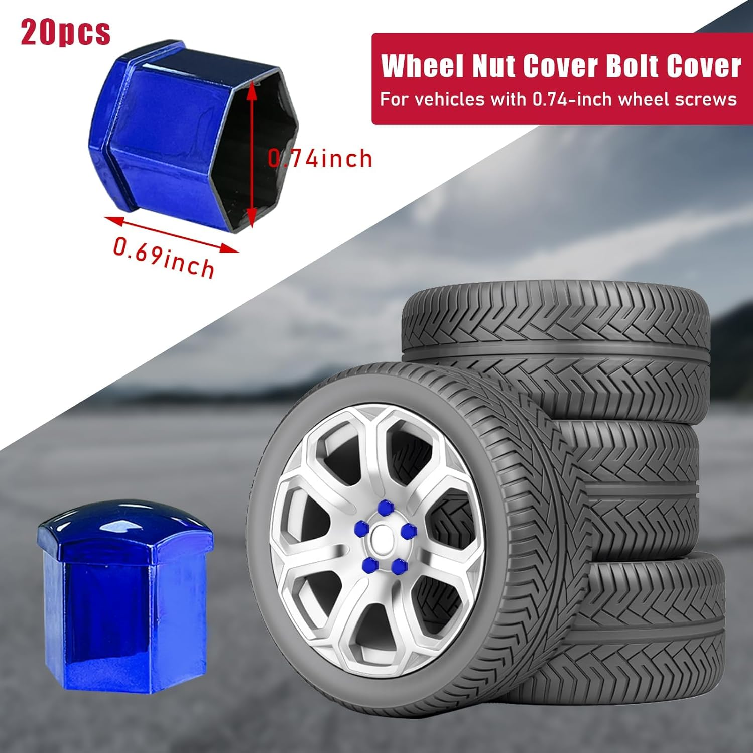 20 PCS Wheel Nut Covers Bolt Caps, 19Mm Wheel Lug Bolt Covers Caps with Removal Tool, Auto Hub Screw Bolt Head Tire Protector, Universal Vehicle Exterior Decor Accessories (Blue)