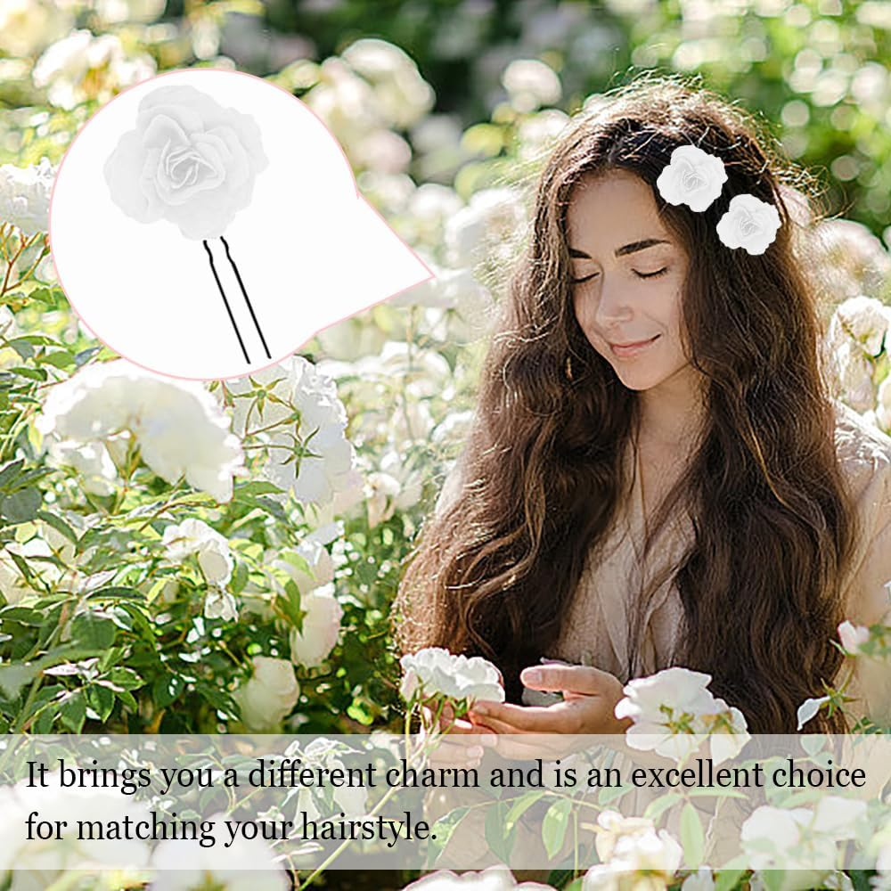 TRKETK Pack of 9 Flower Hair Clips Rose Flower Hair Pin Rose Brooch U Shape Rose Floral Bobby Pins Vintage Rose Hair Accessories for Party Wedding Event Women Girls image number 2