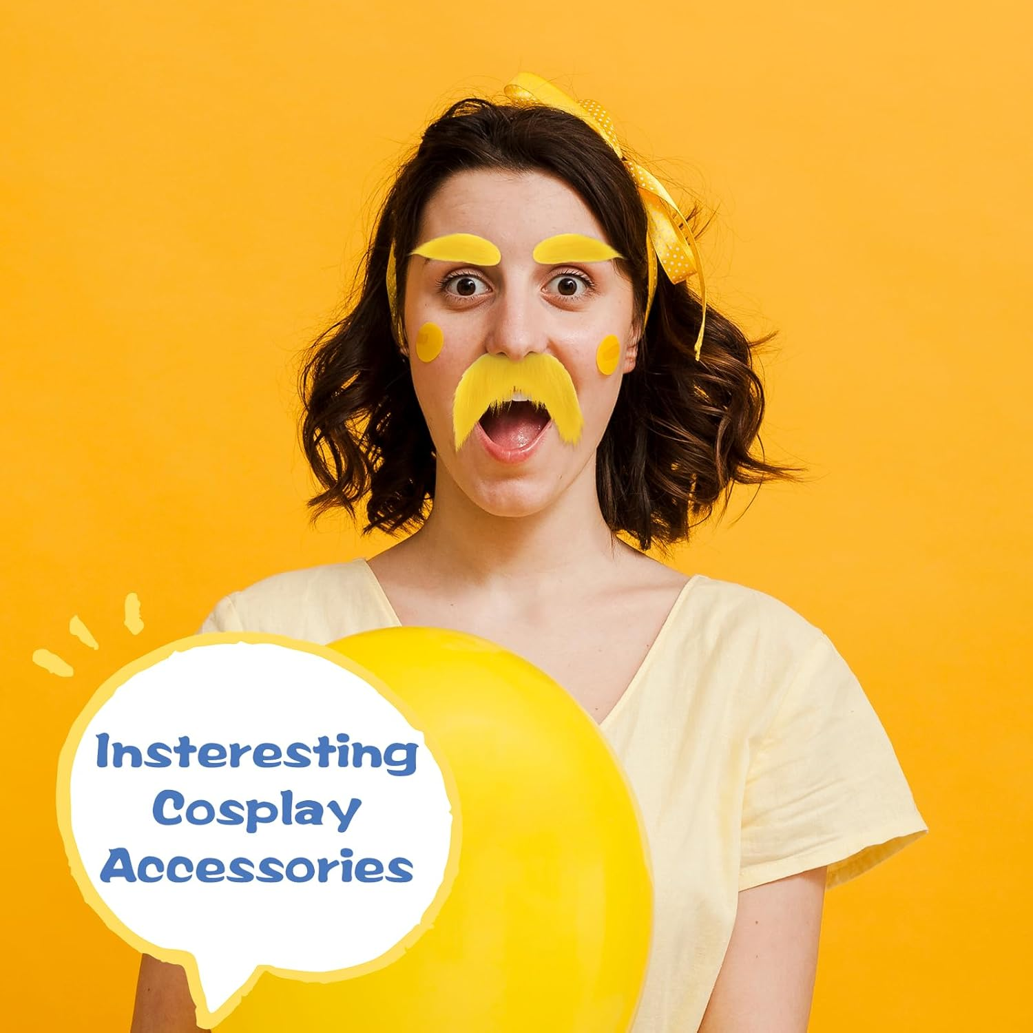 1 Set Yellow Fake Mustaches Eyebrows, Fake Beard Stick on Mustache Self Adhesive Funny Fake Mustache for Cosplay Halloween Christmas Party Favors, Perfect Novelty Accessories for Men Women Kid & Adult image number 1