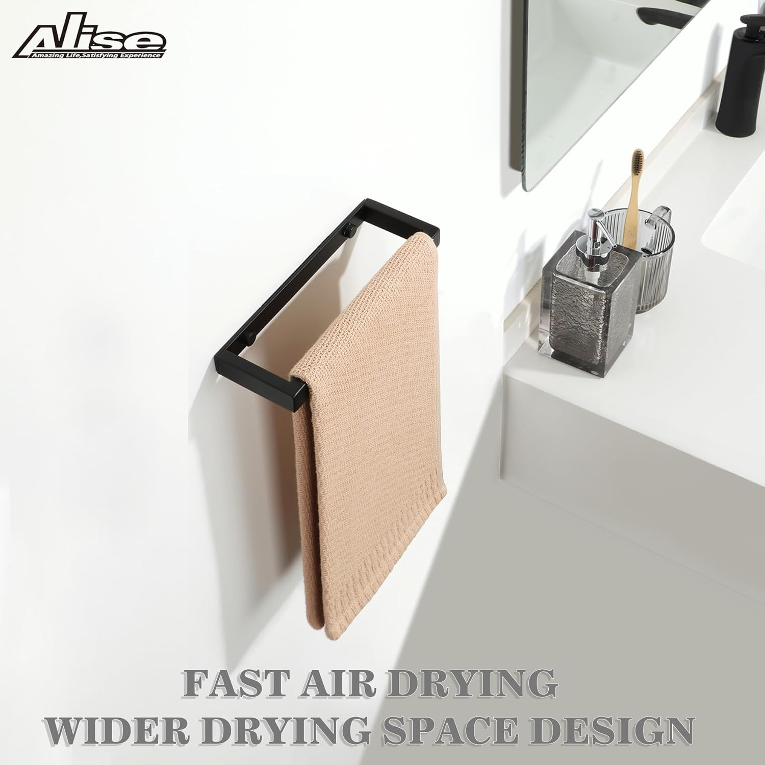 Alise Bath Towel Bar,Wall Mount Towel Holder Towel Rack Towel Hanger for Bathroom Lavatory,8 Inch SUS304 Stainless Steel Towel Rail,Matte Black GJF020-B image number 7