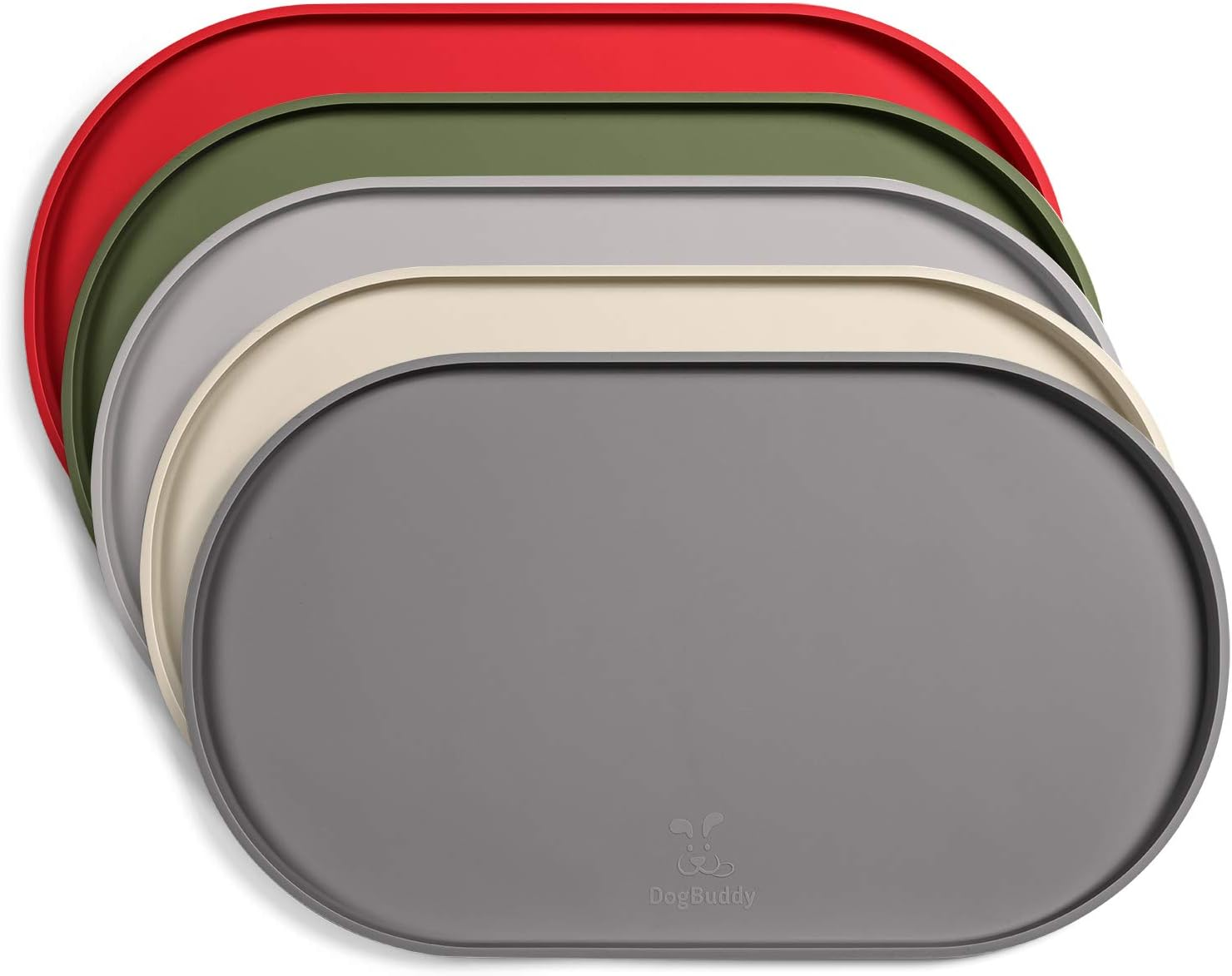 Dogbuddy Dog Food Mat, Small (19X11), Large (24X14), Nonslip Pet Food Mat, Silicone Dog Bowl Mat, Washable Dog Mat for Food and Water, Waterproof Dog Food Mats for Floors (Small, White Sand)