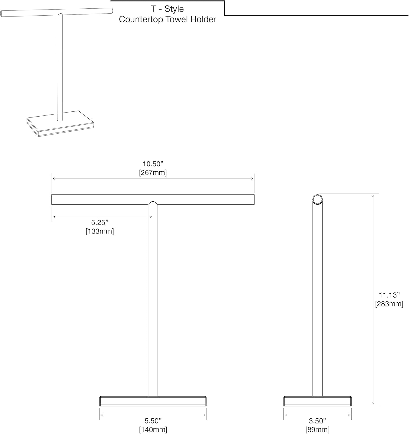 Gatco 1444MX, Modern Rectangle Base Freestanding Countertop Towel Holder, Matte Black / 10.50" W X 11.13" H T-Shape Style Countertop Hand Towel Holder for Bathroom, Kitchen/Fingertip Towel Rack image number 2