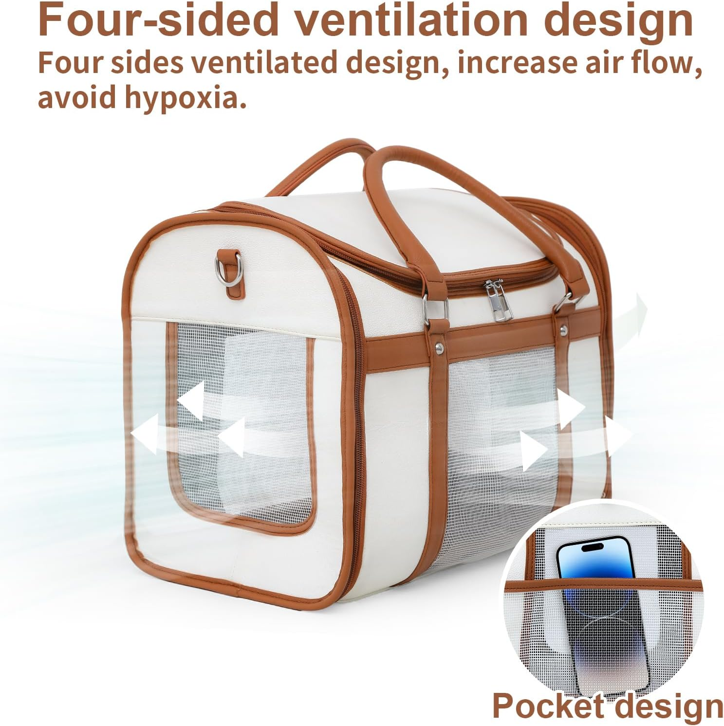 Lilliella Cat Carrier, Medium, Ivory, Airline Approved, Breathable, Collapsible, Lightweight, Modern Style, Perfect for Travel image number 6